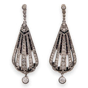 Art Deco 900 Silver Paste & Onyx Drop Earrings