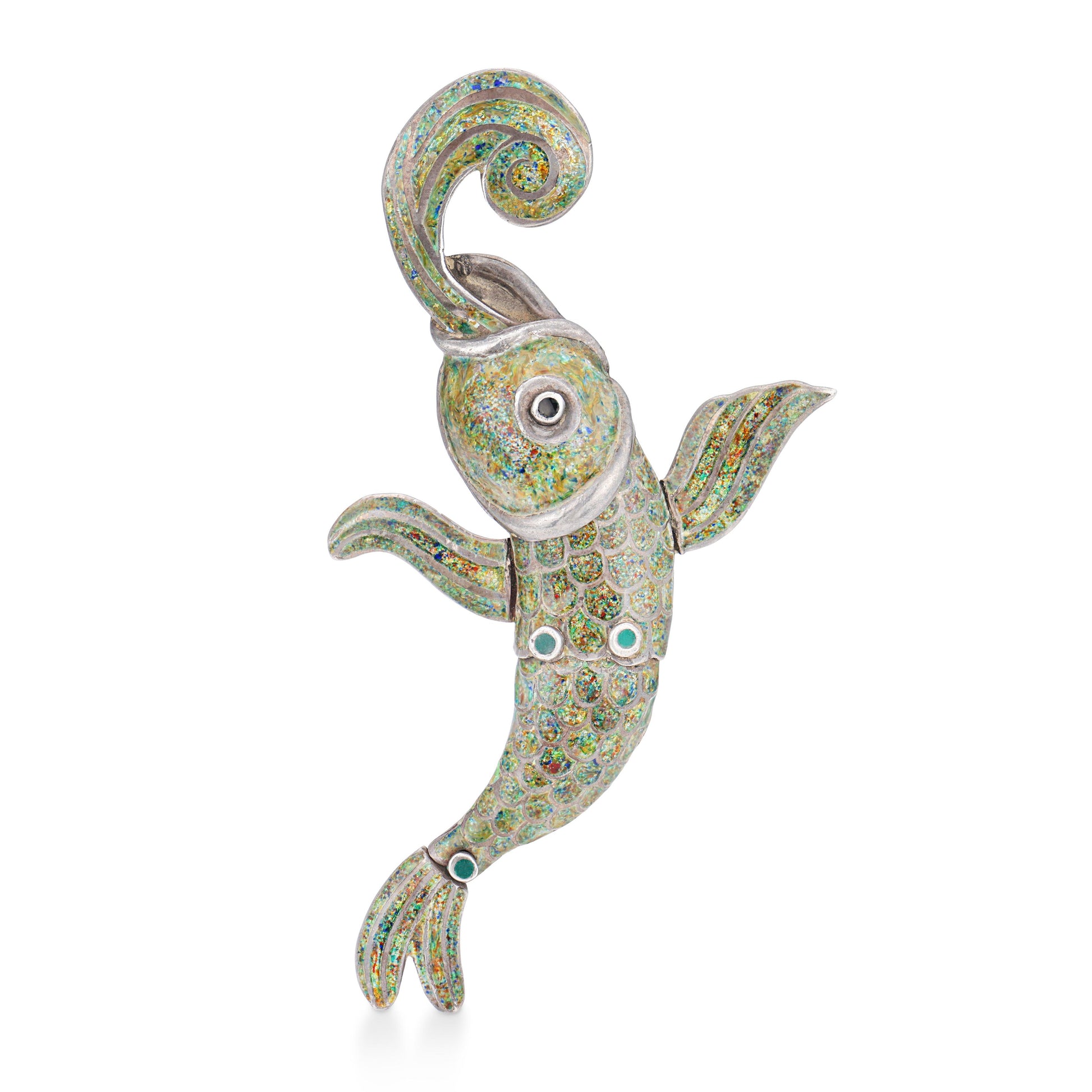 MARGOT DE TAXCO Vintage Mexican Sterling Silver Enamel Fish-Motif Pin