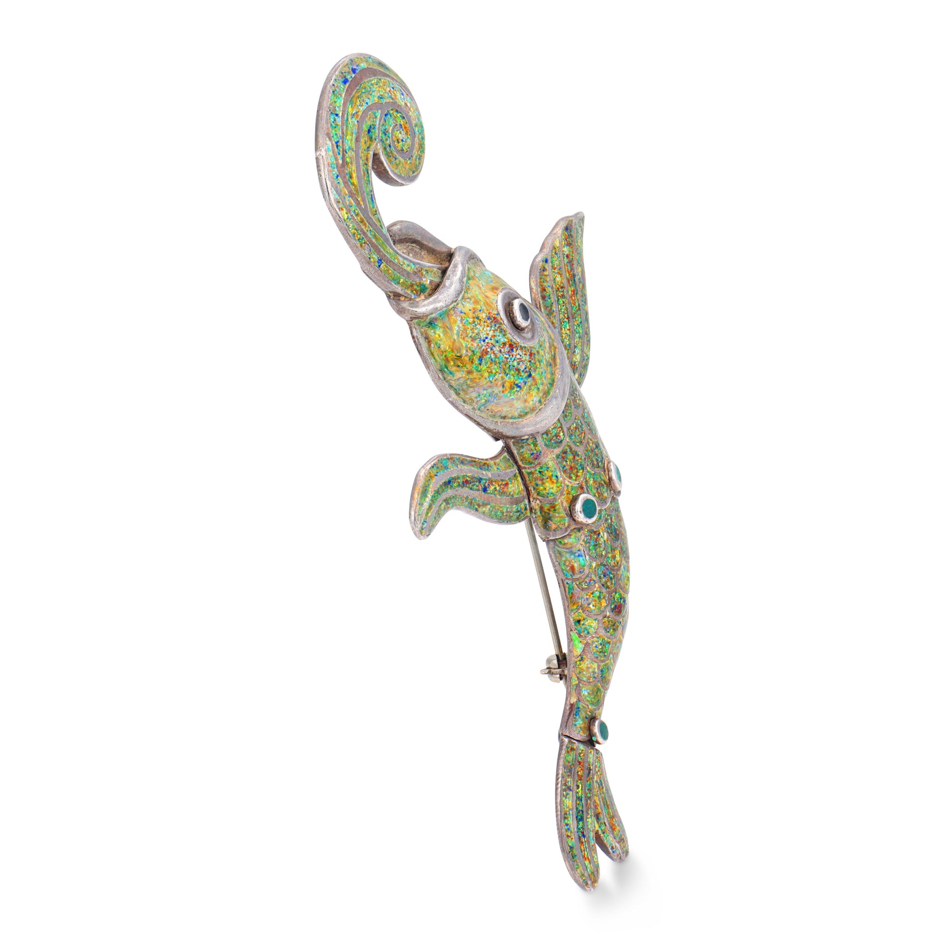 MARGOT DE TAXCO Vintage Mexican Sterling Silver Enamel Fish-Motif Pin