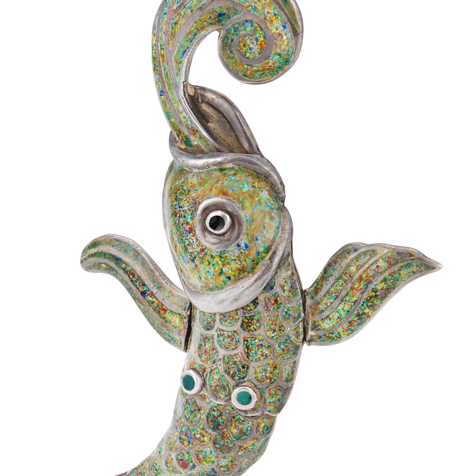 MARGOT DE TAXCO Vintage Mexican Sterling Silver Enamel Fish-Motif Pin