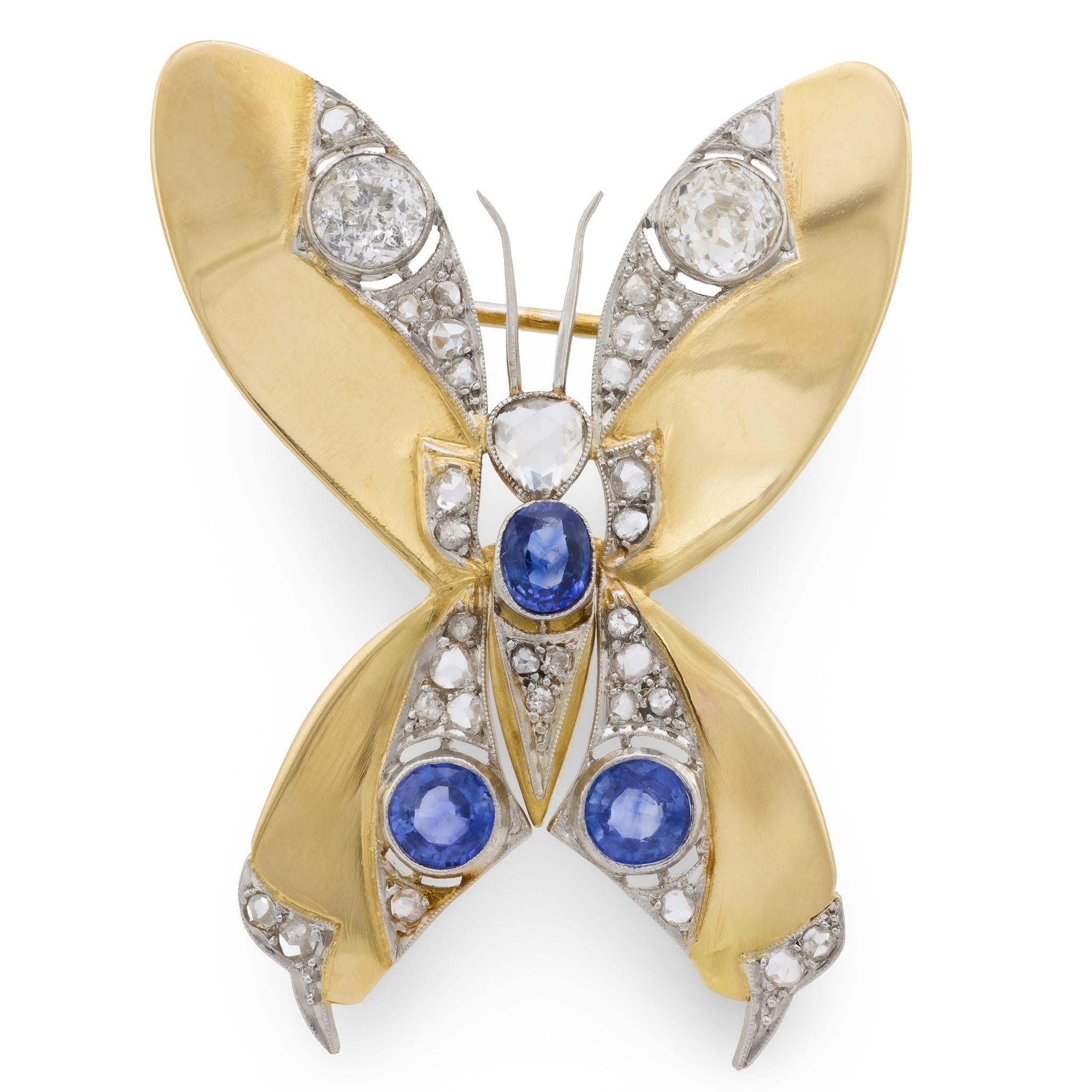 Art Nouveau 18k/Platinum Sapphire & Diamond Butterfly Pin/Pendant