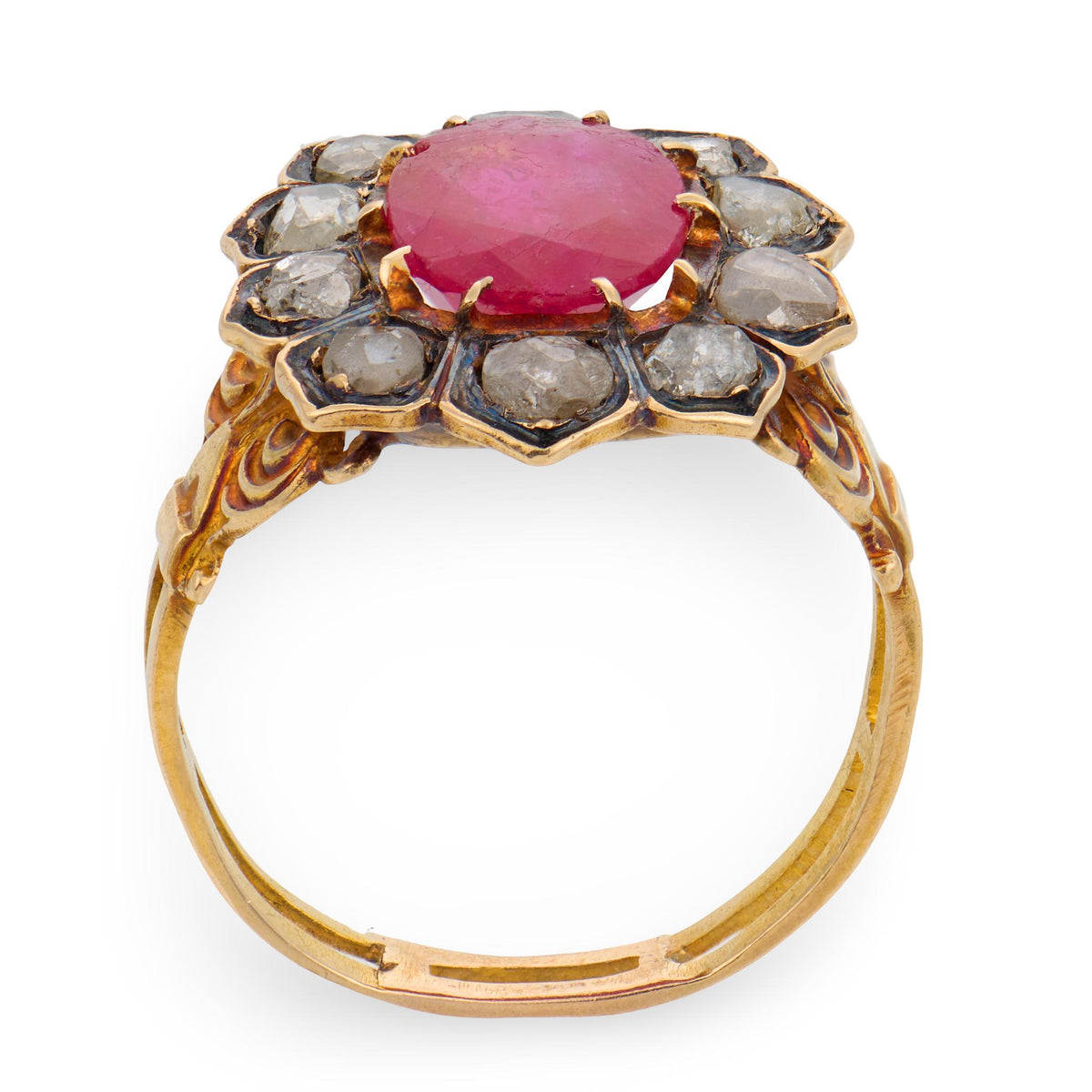 Georgian 18k/Sterling Silver Ruby & Diamond Halo Ring
