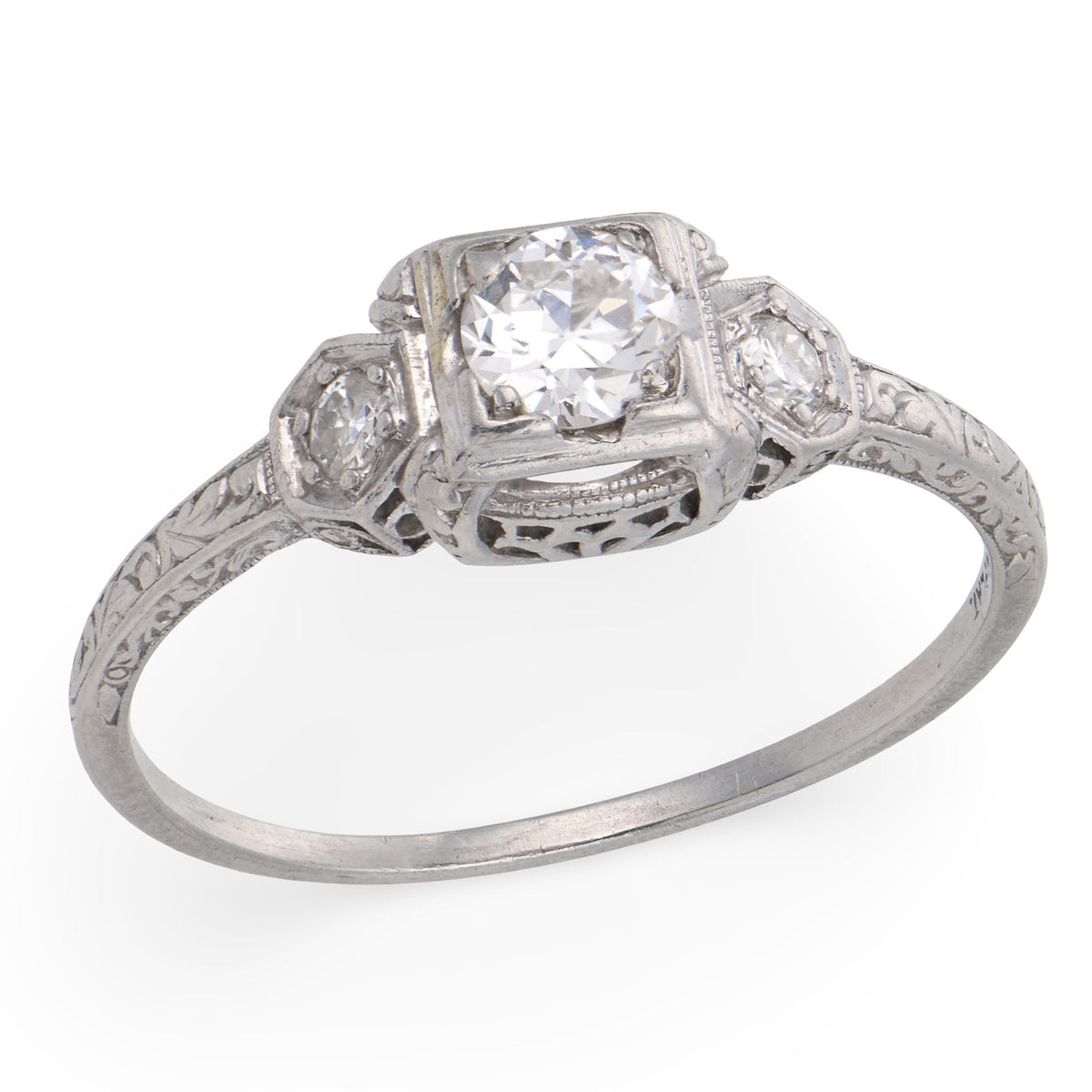 Art Deco Platinum Diamond Engagement Ring .55ct