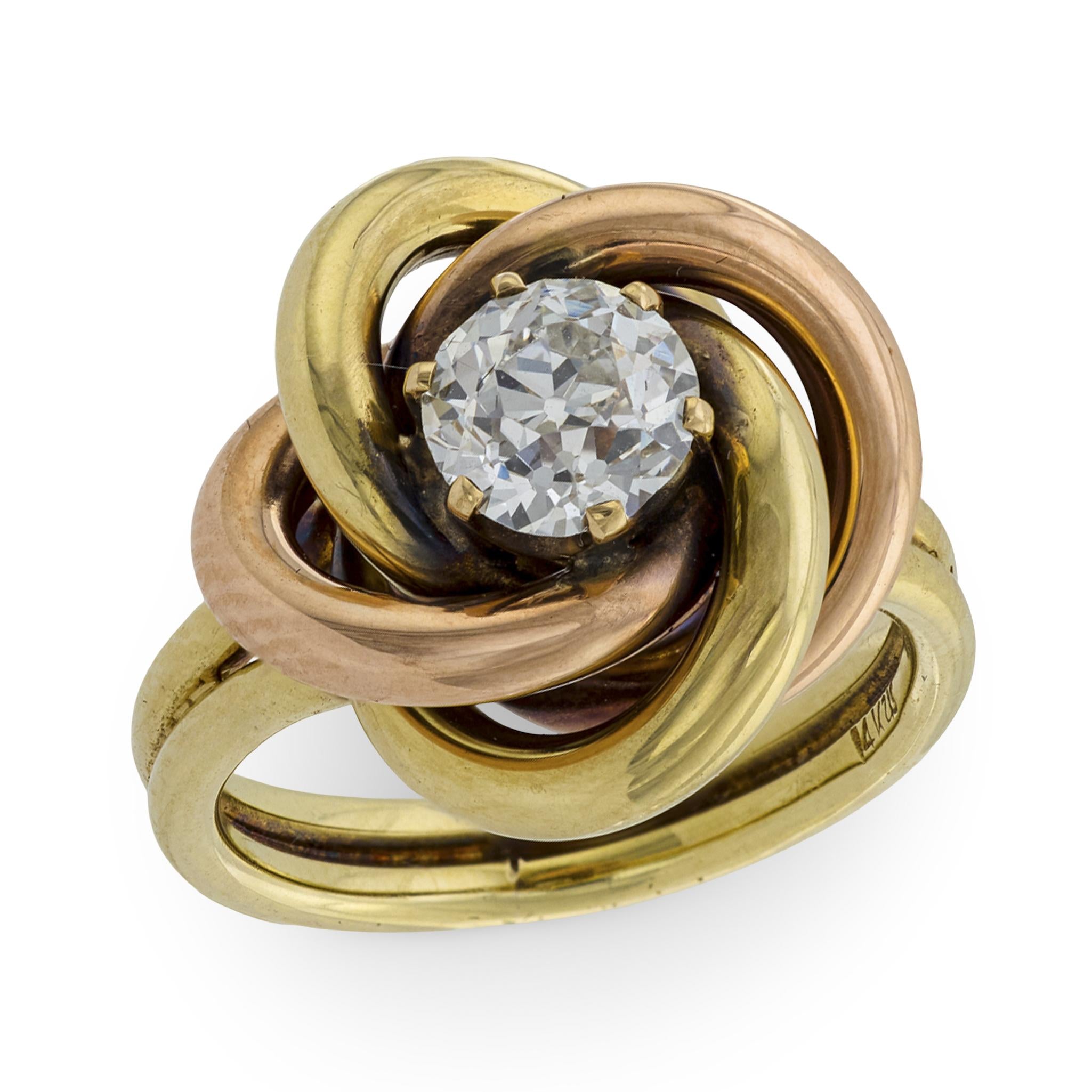 SLOAN & CO. Art Deco 14k Diamond Knot-Motif Ring