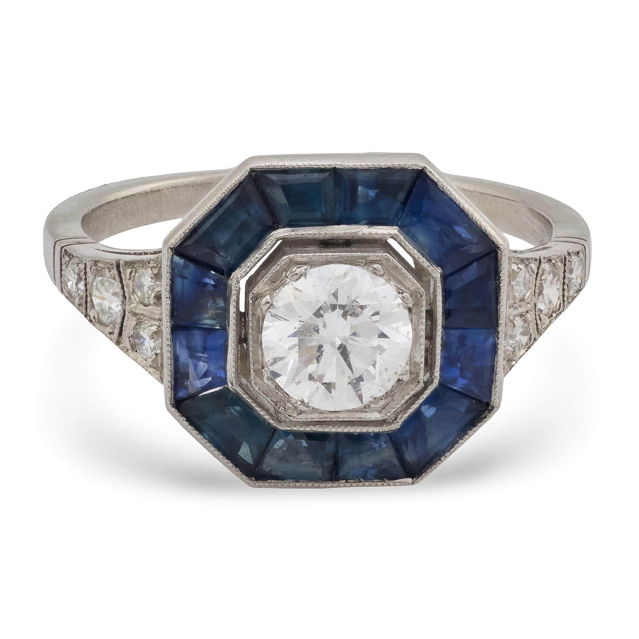 Estate Platinum Diamond & Sapphire Engagement Ring .60ct