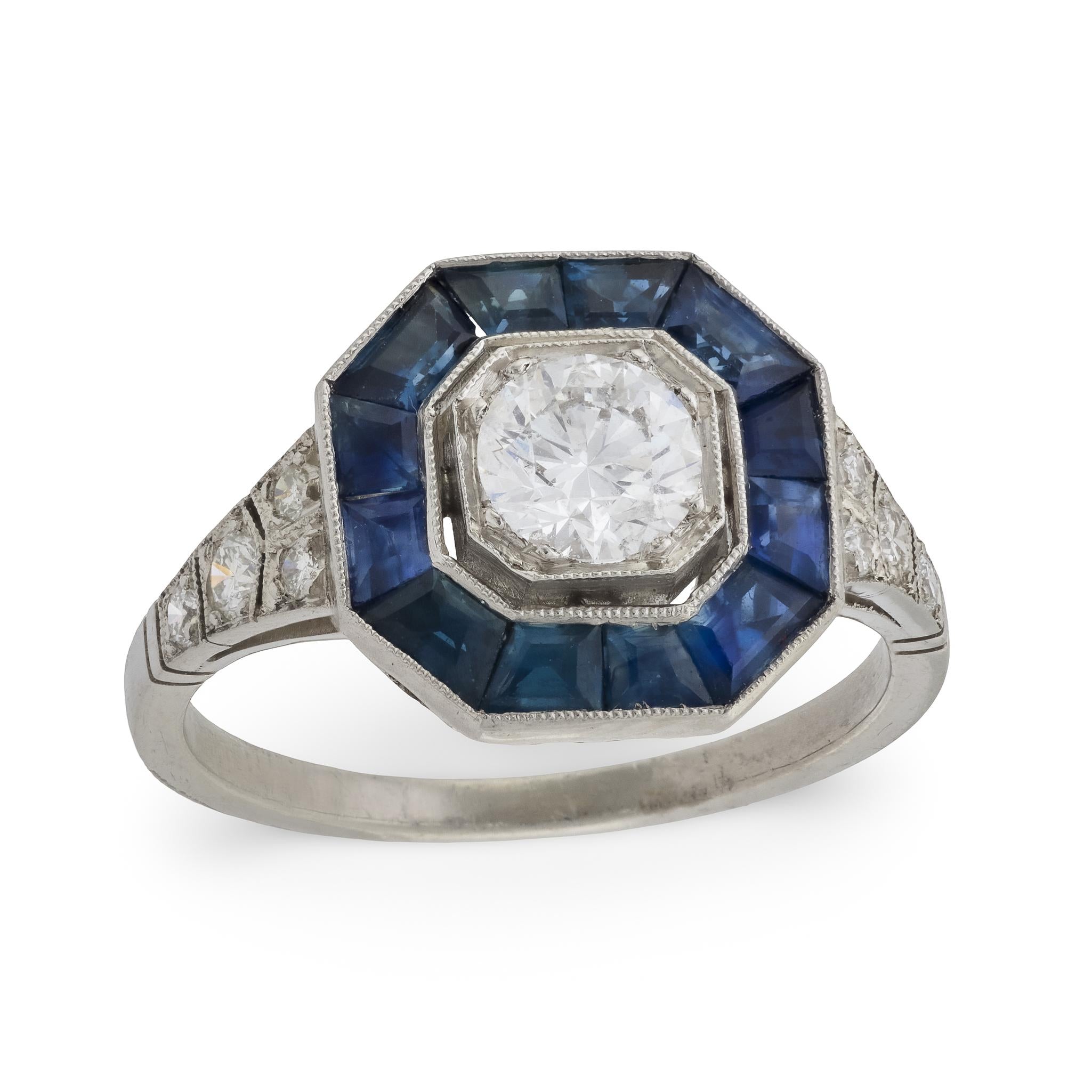 Estate Platinum Diamond & Sapphire Engagement Ring .60ct