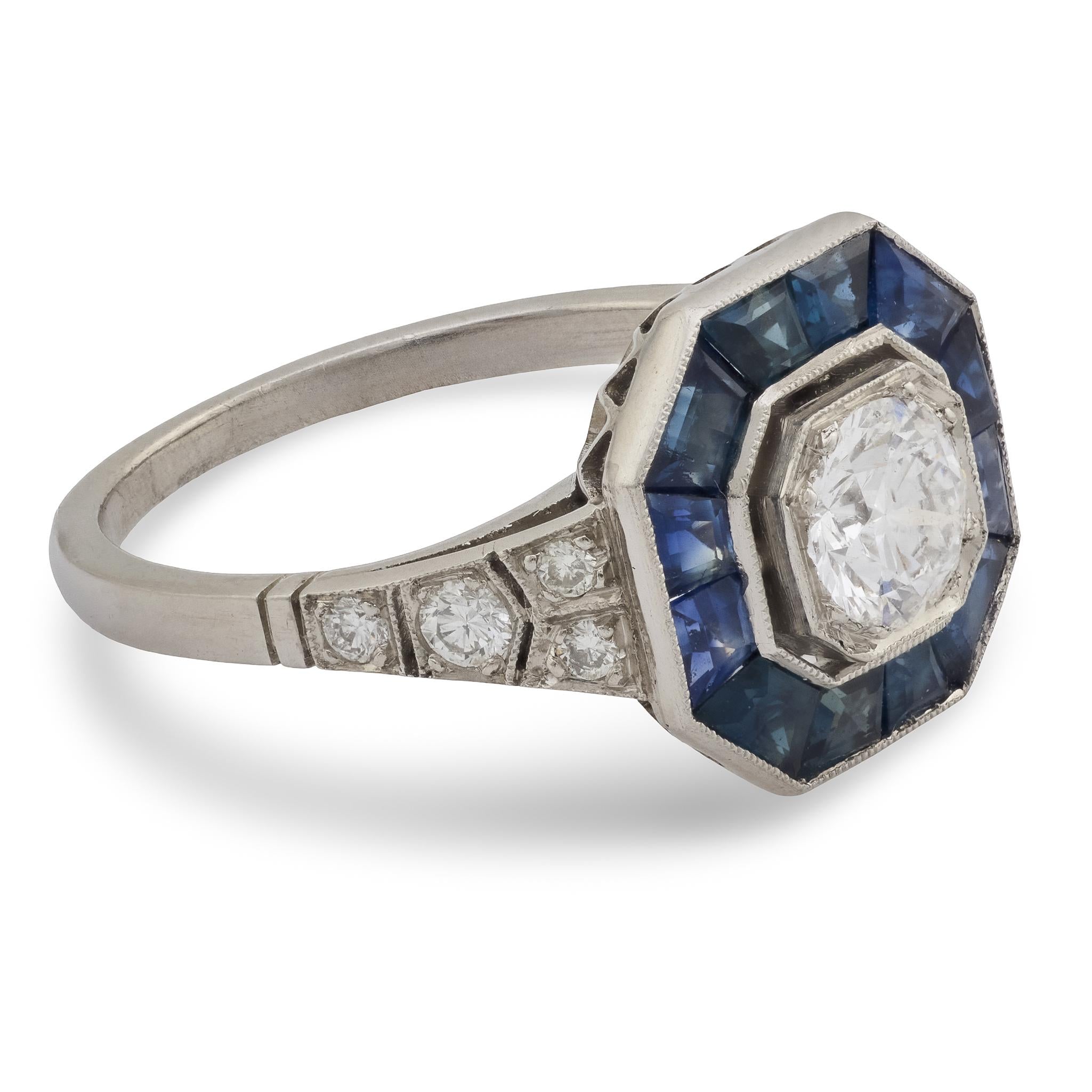 Estate Platinum Diamond & Sapphire Engagement Ring .60ct