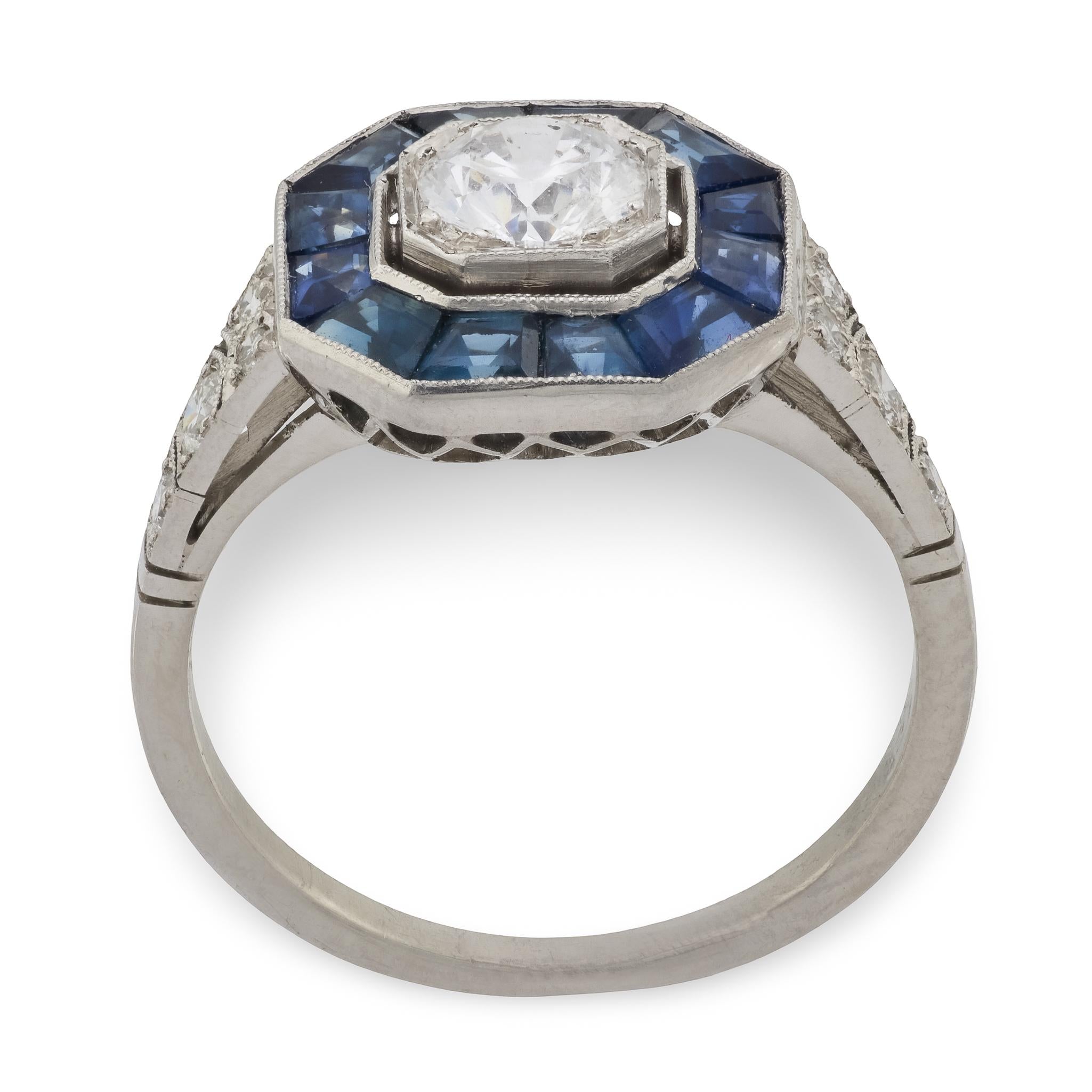 Estate Platinum Diamond & Sapphire Engagement Ring .60ct