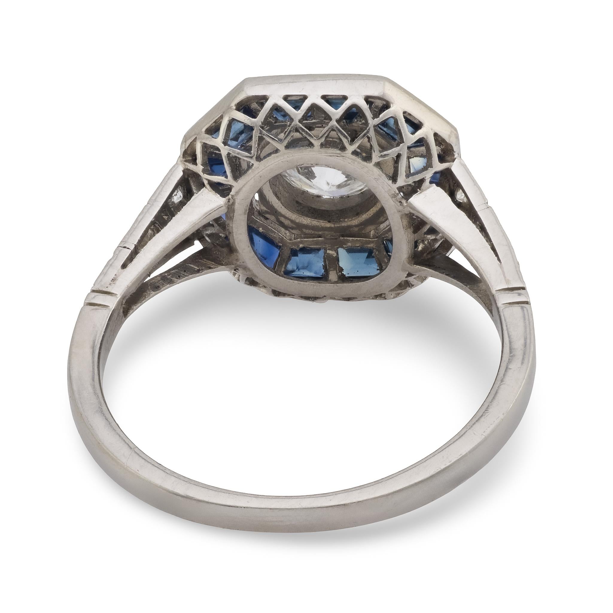 Estate Platinum Diamond & Sapphire Engagement Ring .60ct