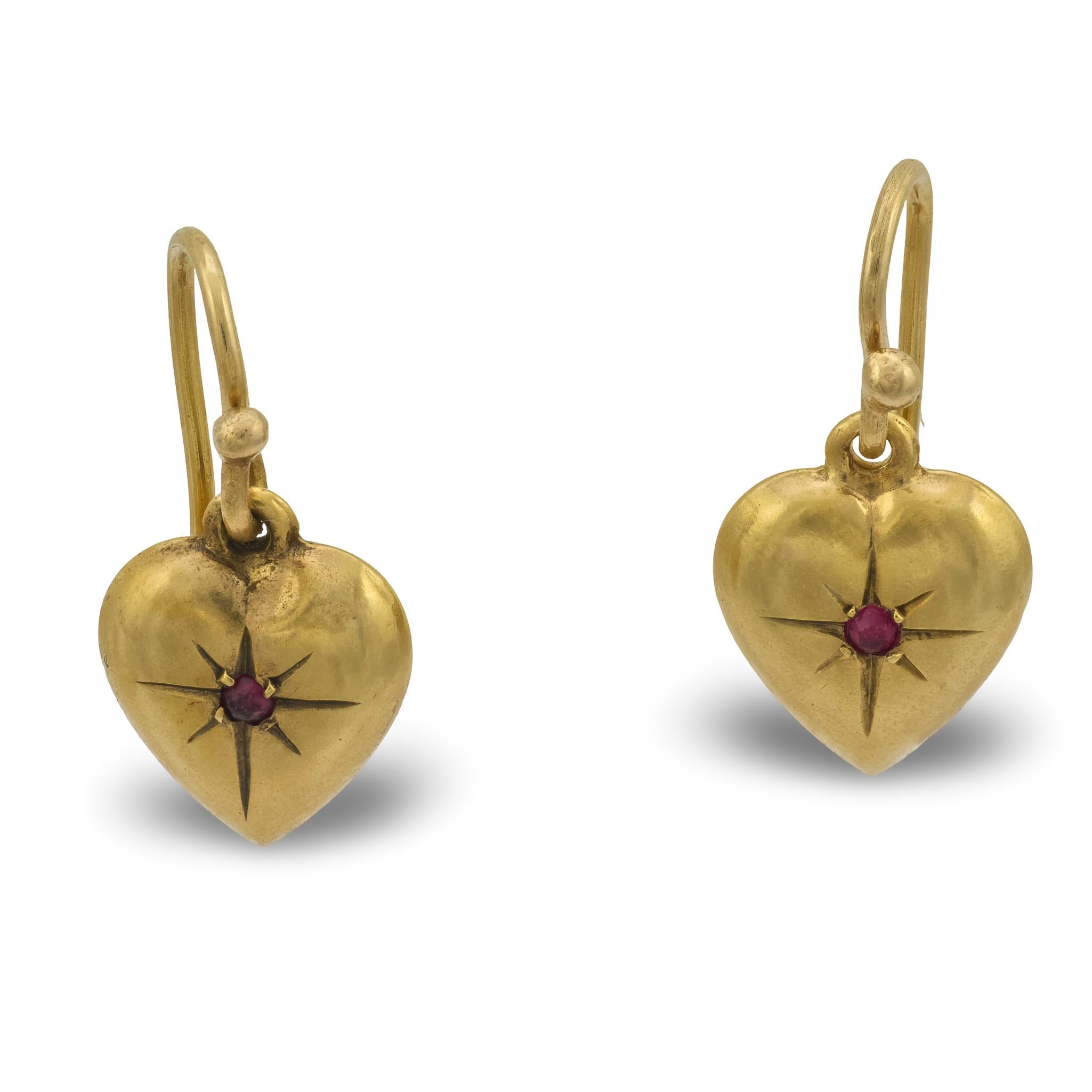 Victorian 9k Ruby Heart Earrings