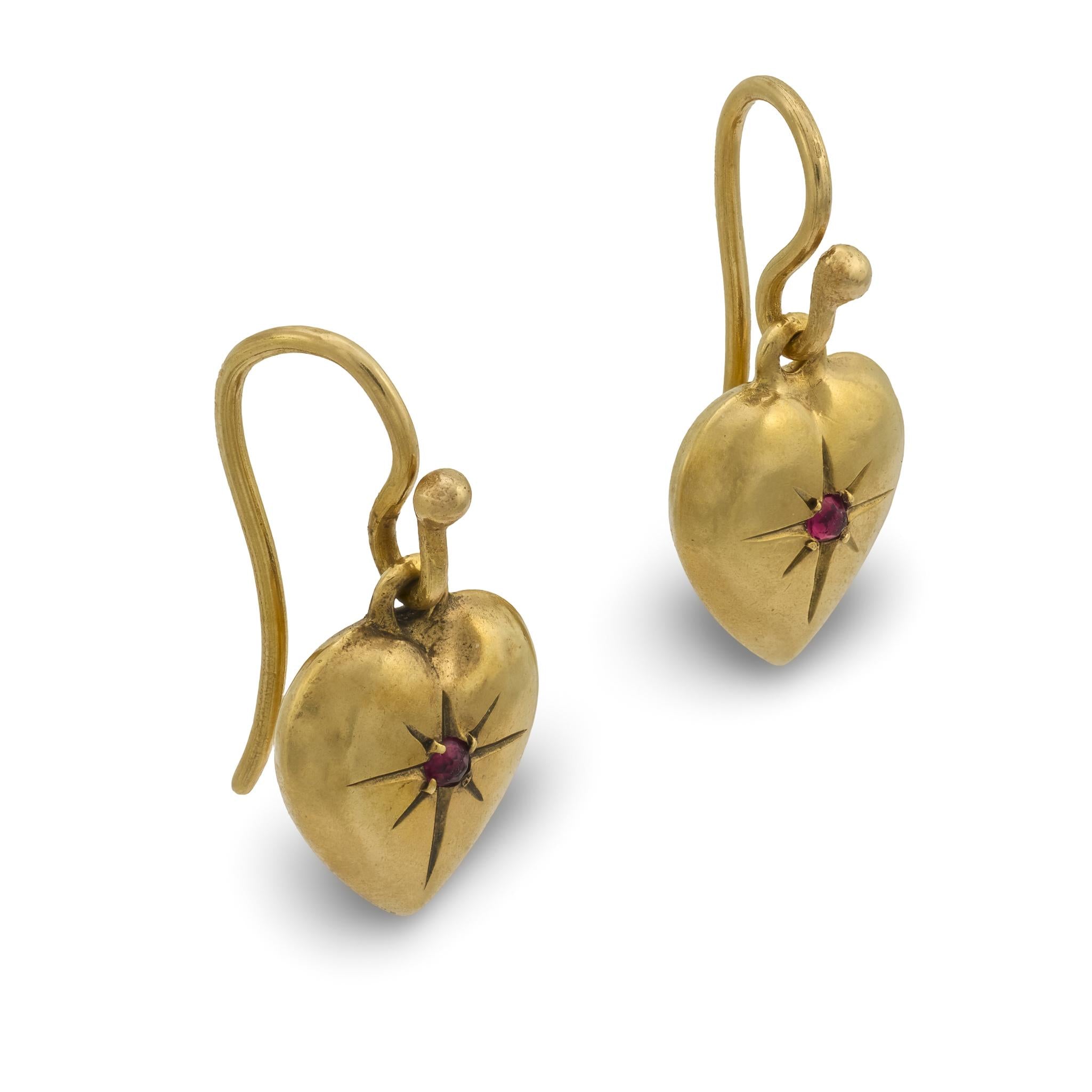 Victorian 9k Ruby Heart Earrings