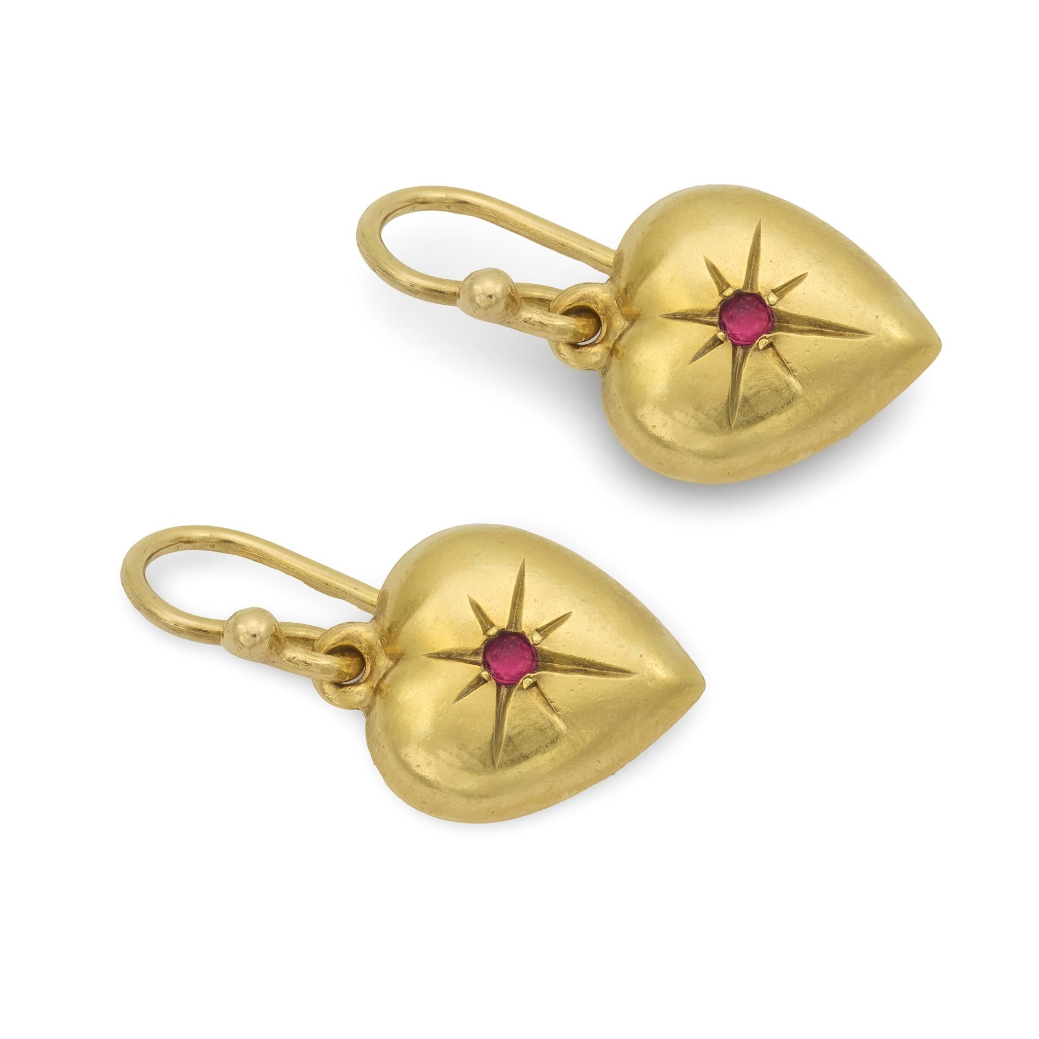 Victorian 9k Ruby Heart Earrings