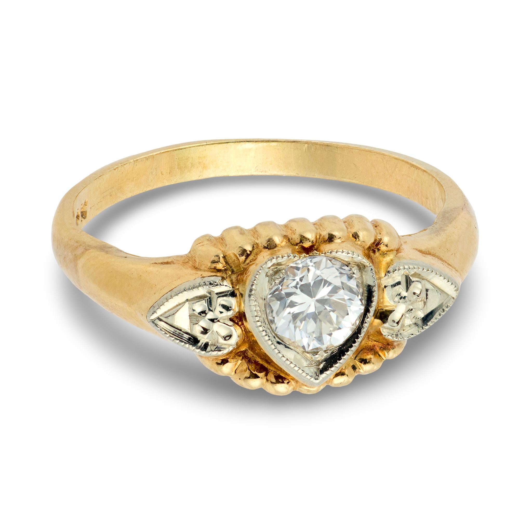 Retro 14k Diamond Heart-Motif Ring