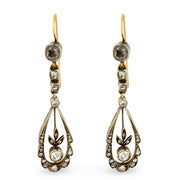 Victorian 14k/Sterling Silver Diamond Teardrop Earrings