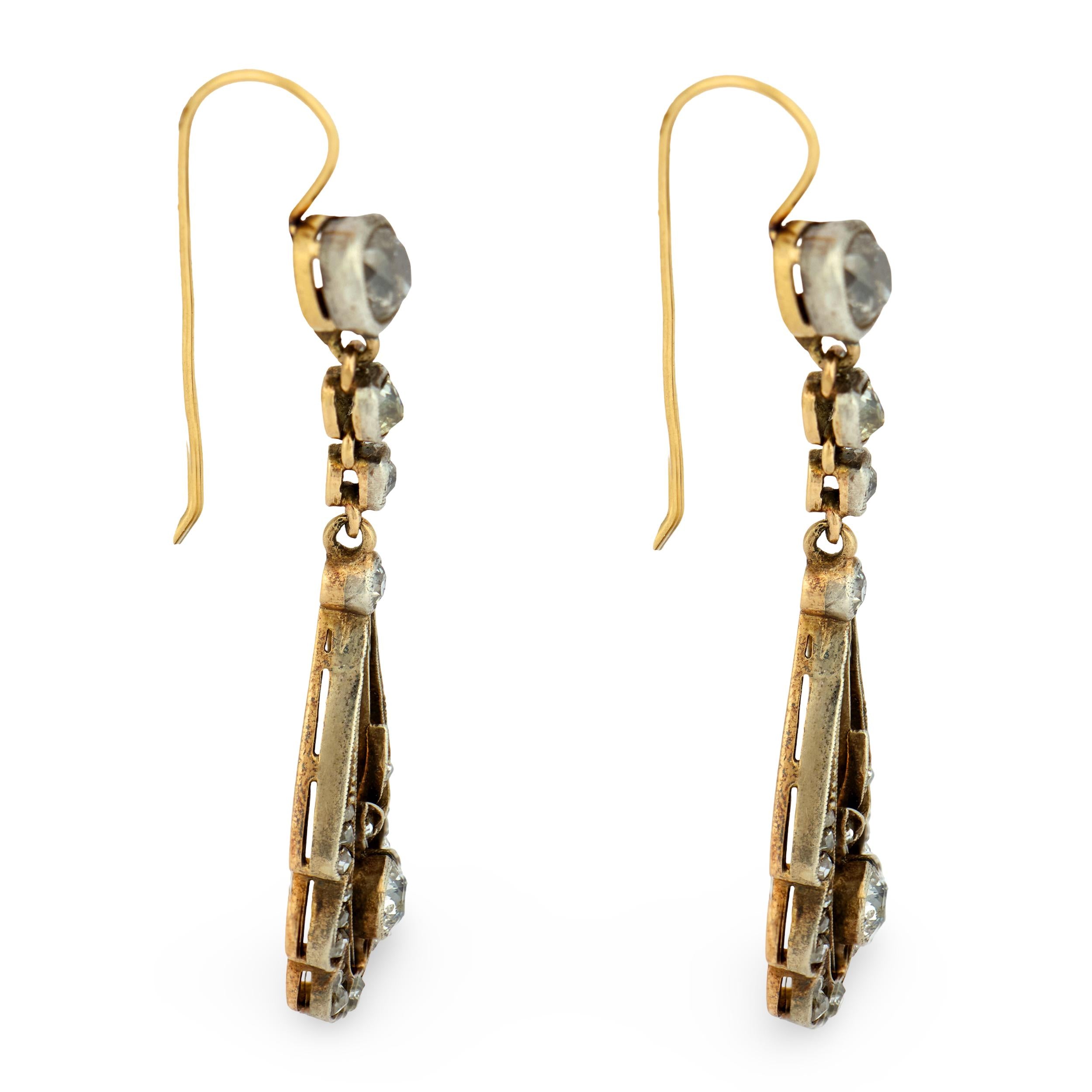 Victorian 14k/Sterling Silver Diamond Teardrop Earrings