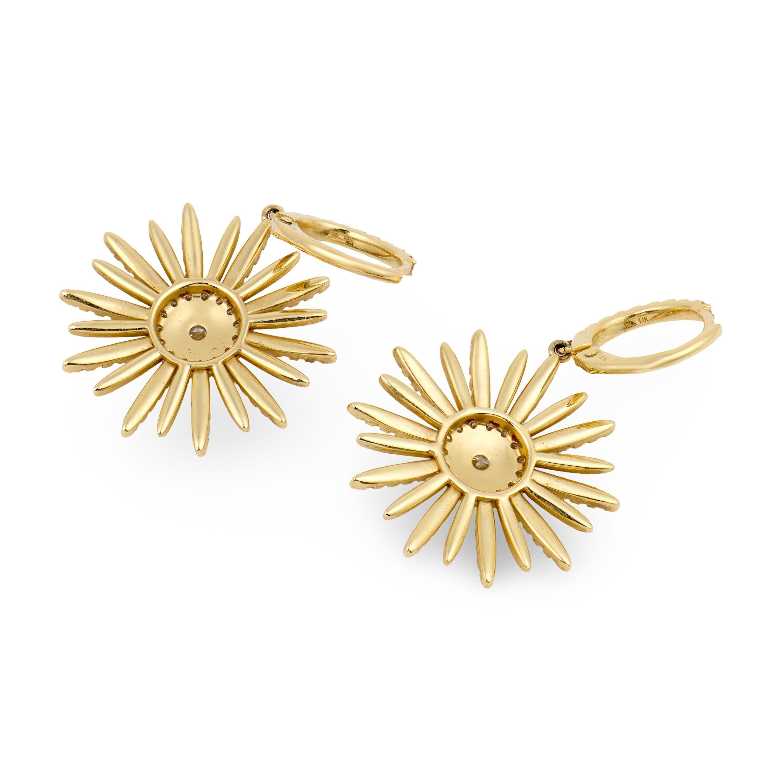 Estate 14k Diamond Sunburst Dangle Earrings