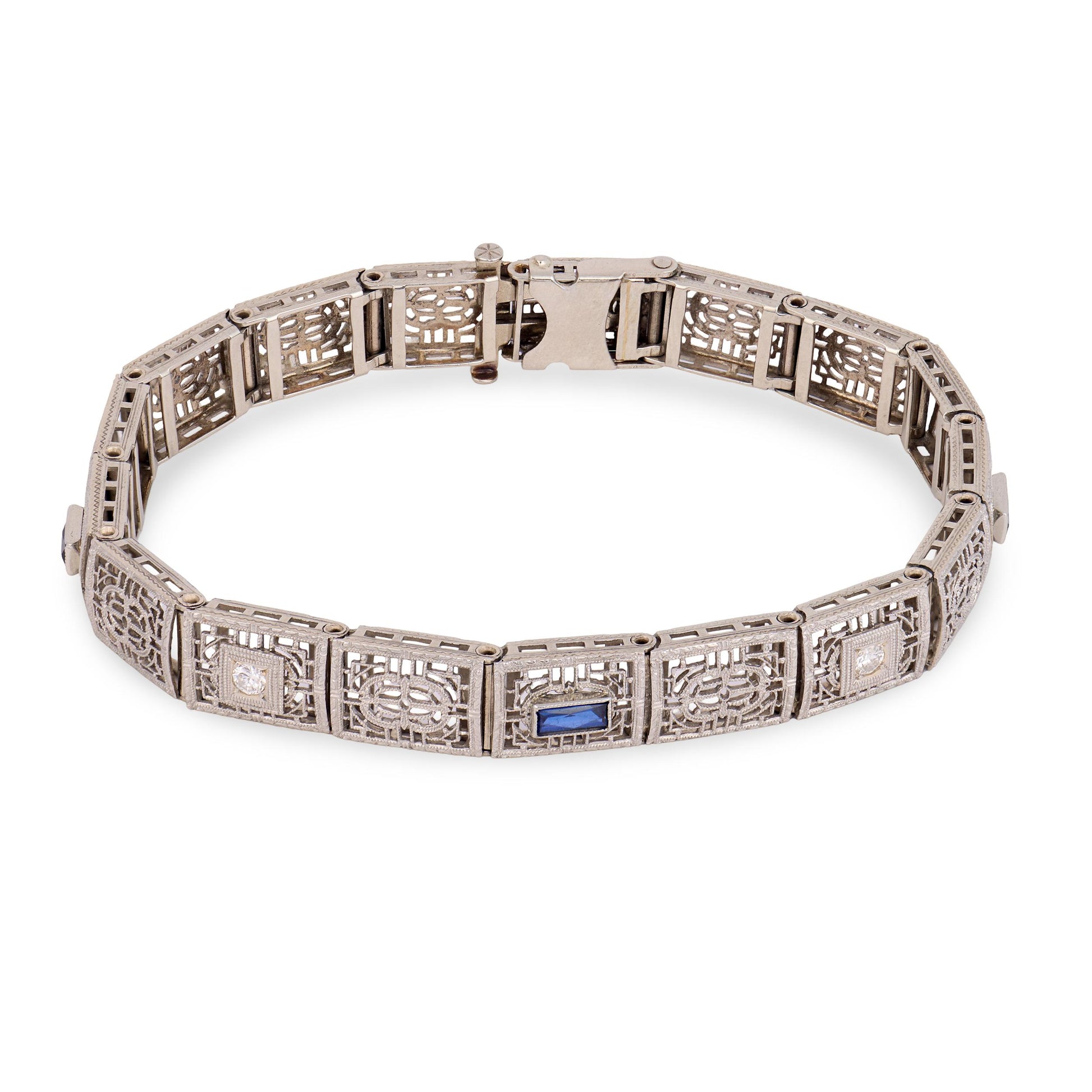 Art Deco 14k "Sapphire" & Diamond Line Bracelet