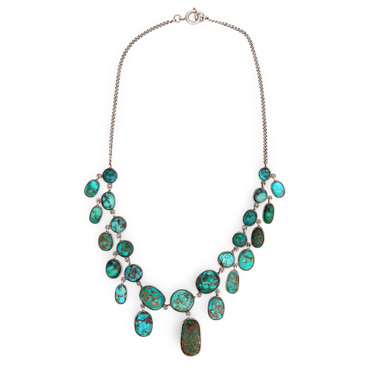 Victorian Sterling Silver Turquoise Festoon Necklace