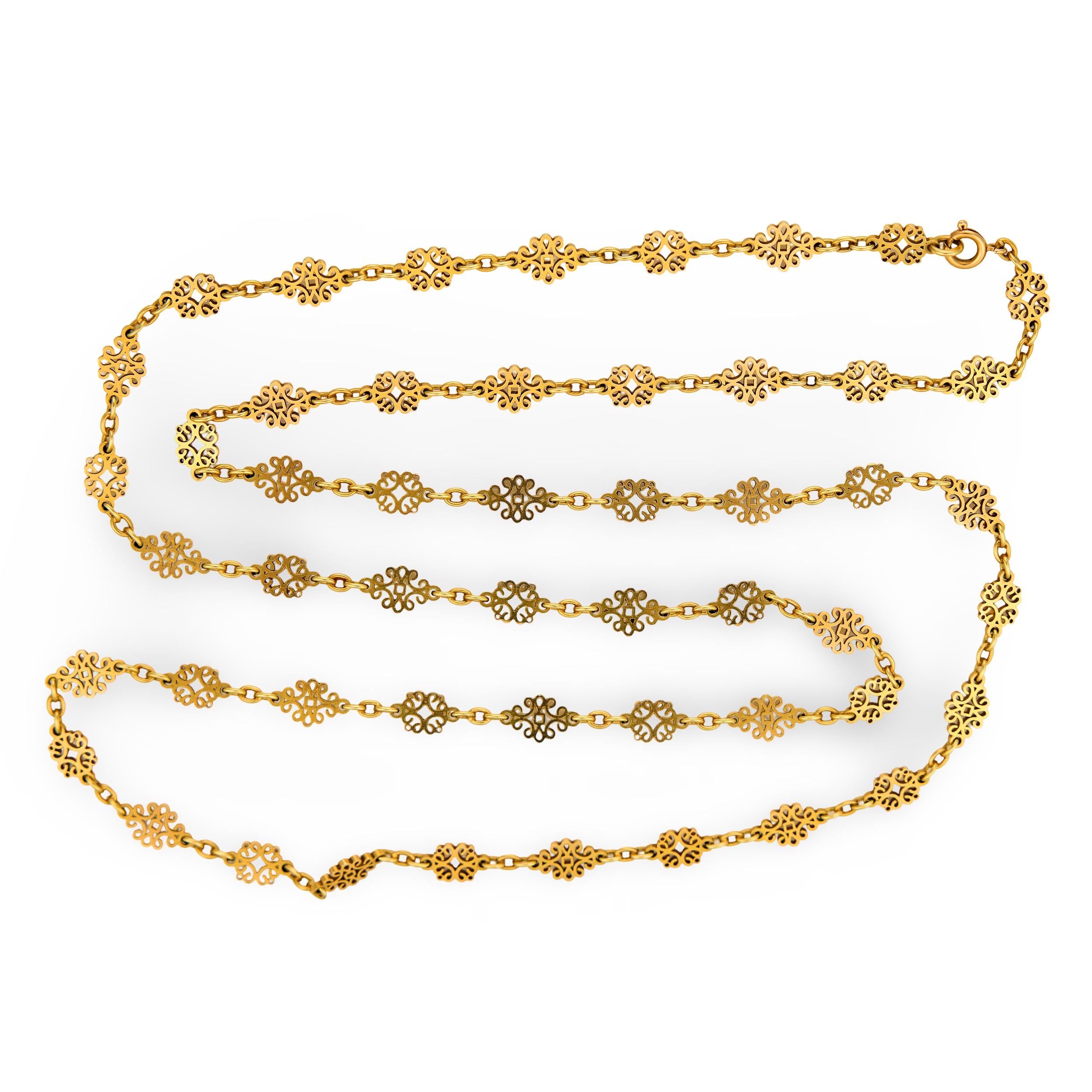 Art Nouveau 18k Chain Necklace 38"