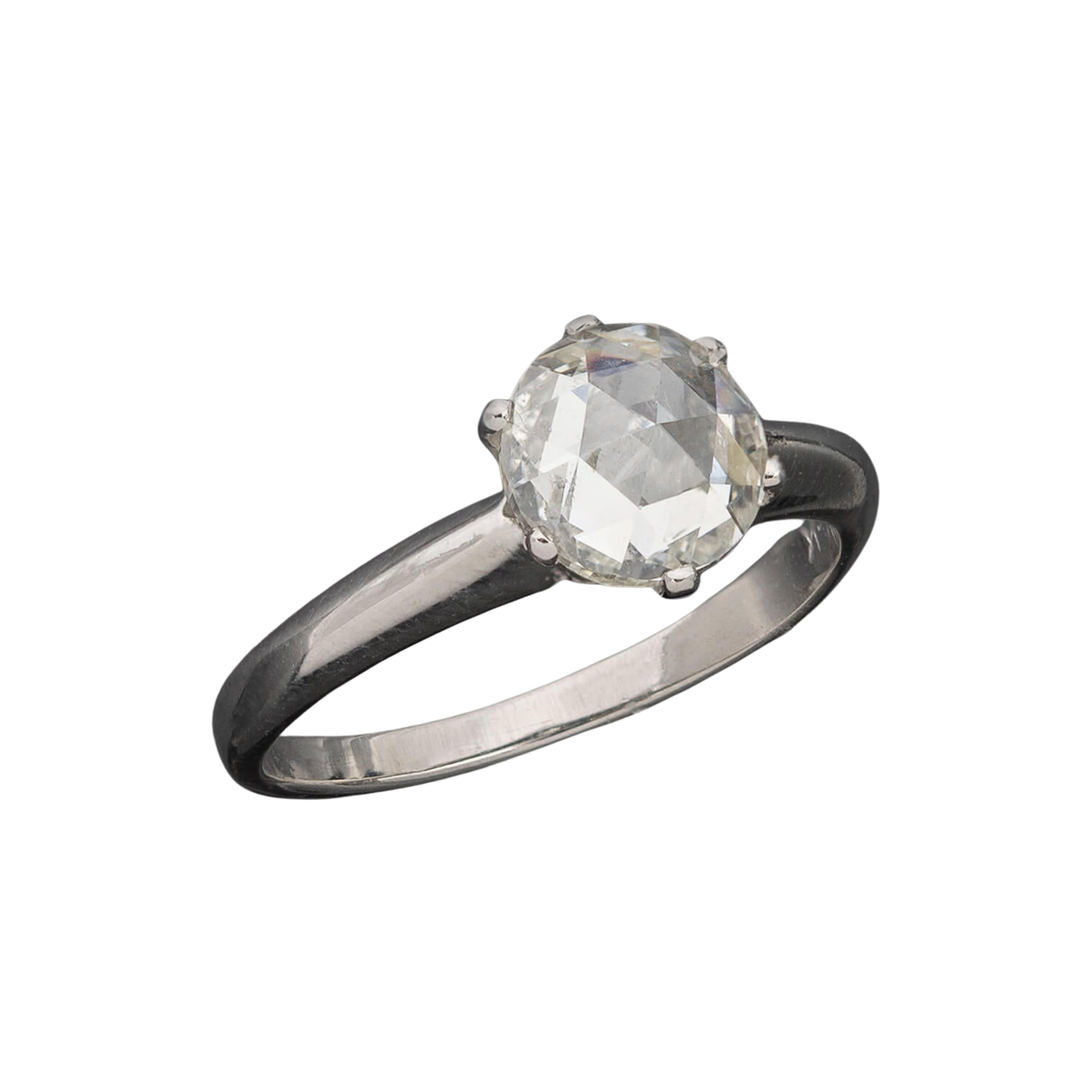 Estate 14kt White Gold + Rose Cut Diamond Engagement Ring 1.03ctw