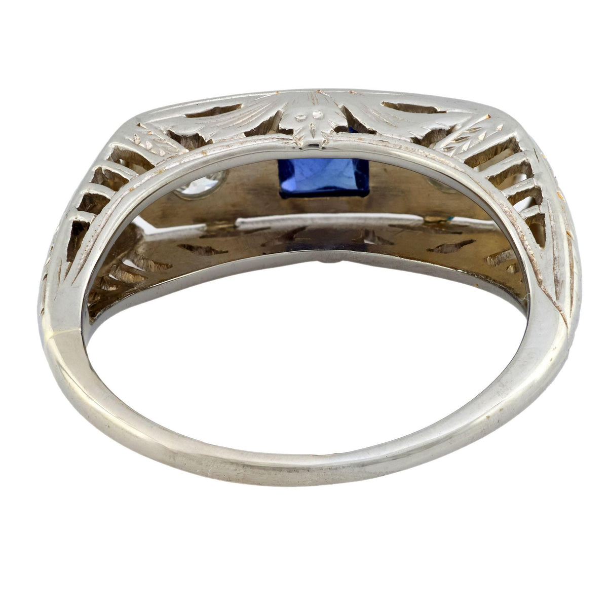 Art Deco 14k Sapphire & Diamond Three Stone Ring