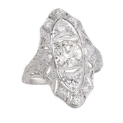 Edwardian Platinum Diamond Navette Ring