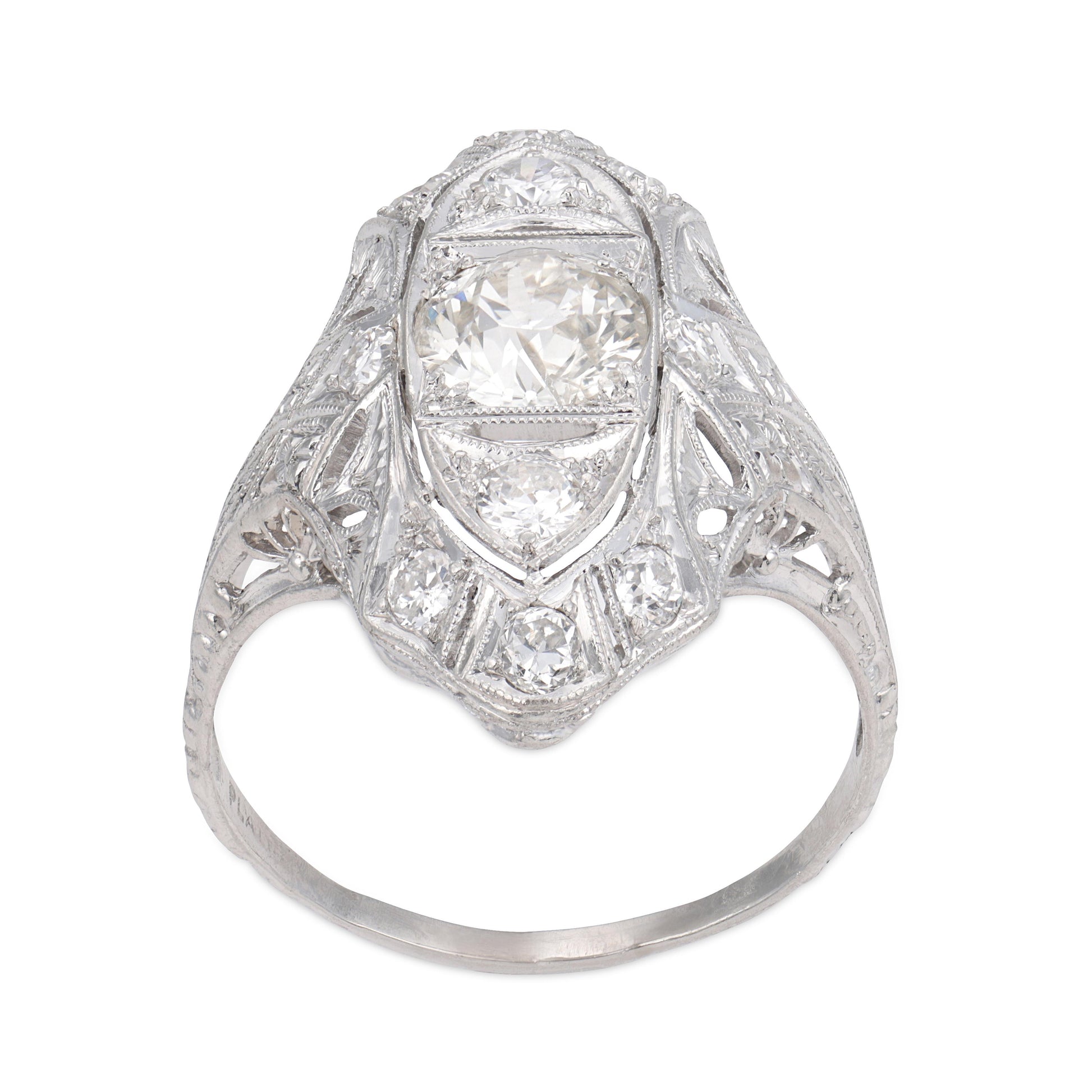 Edwardian Platinum Diamond Navette Ring