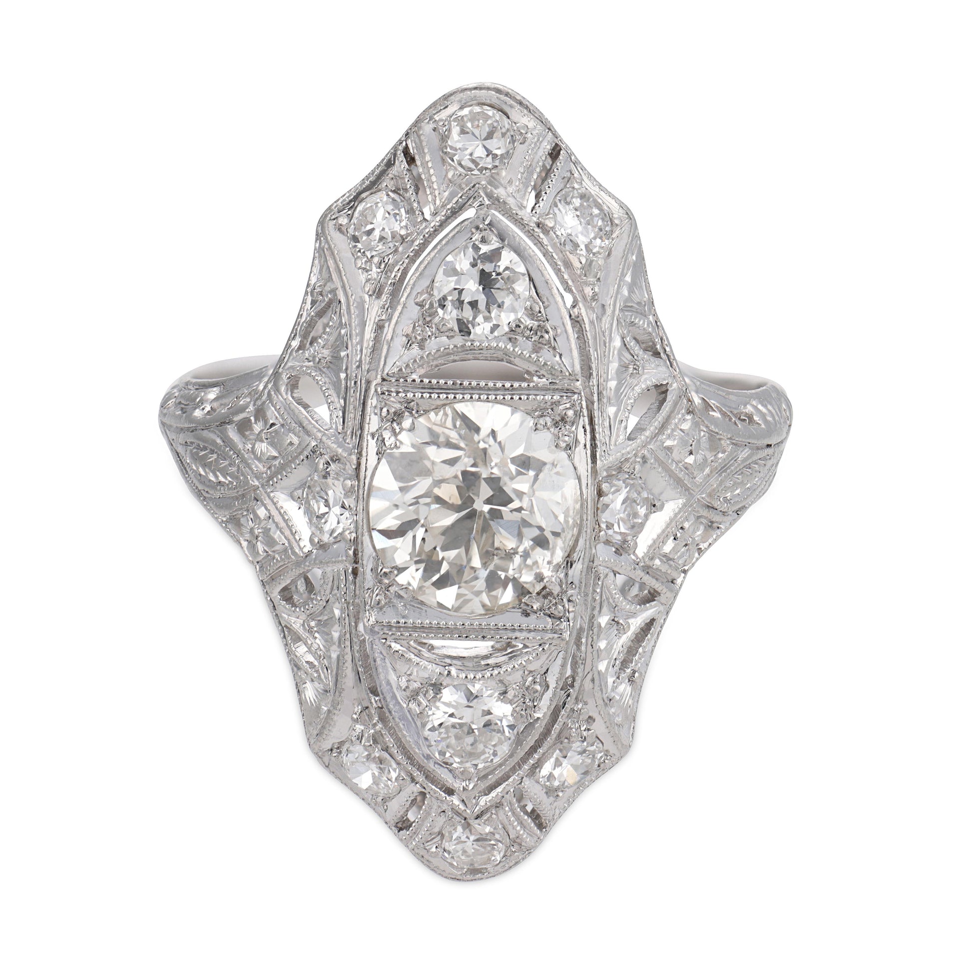 Edwardian Platinum Diamond Navette Ring