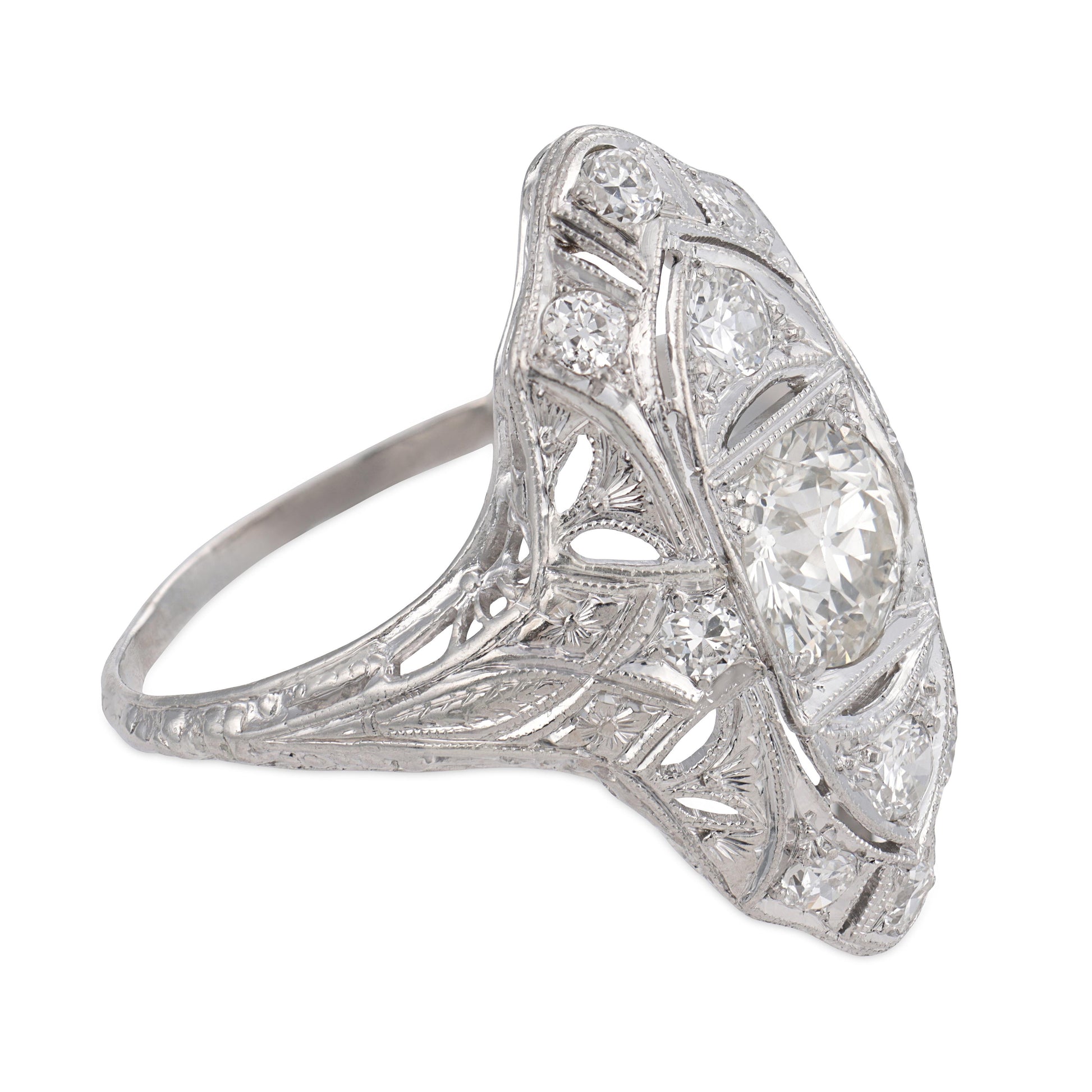 Edwardian Platinum Diamond Navette Ring