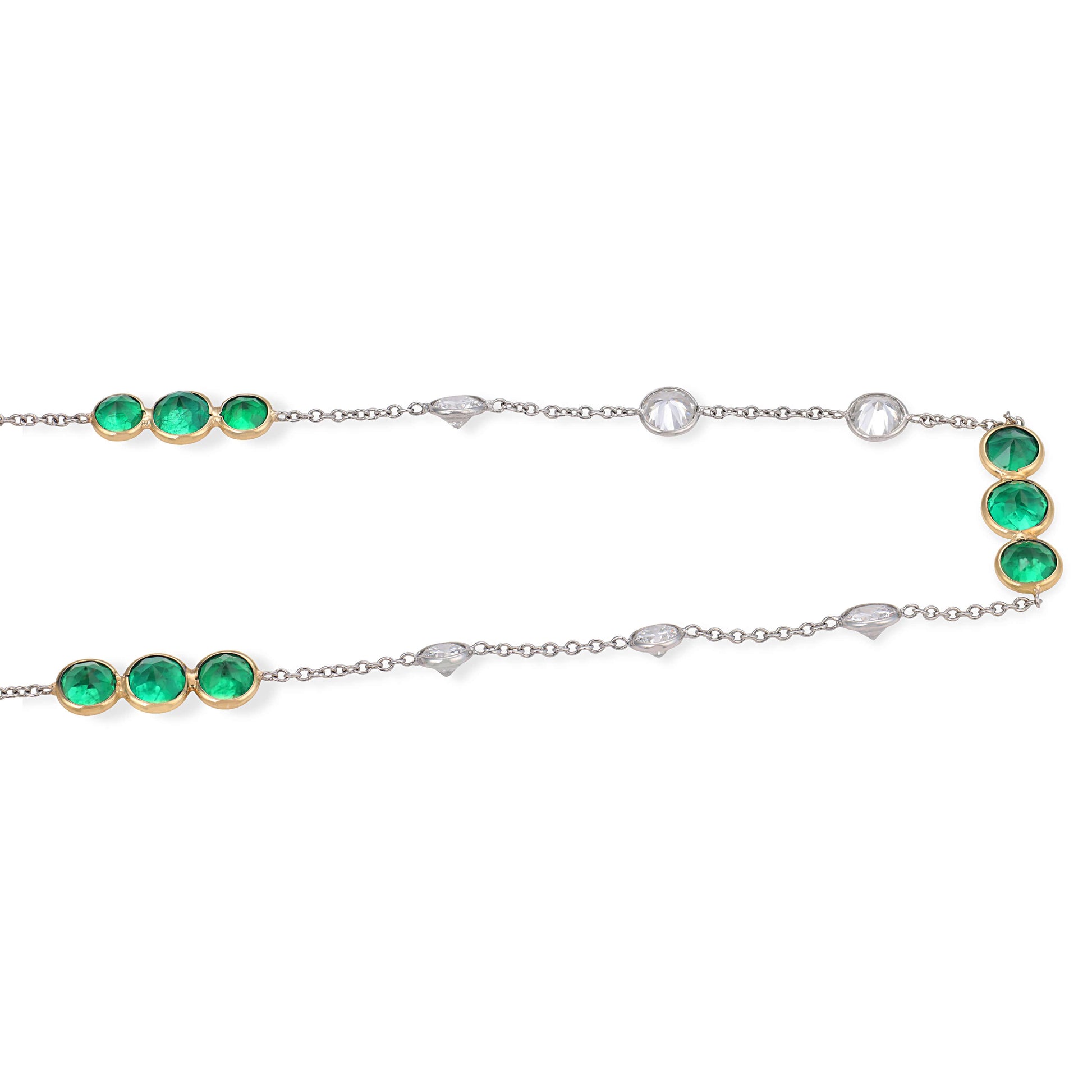 Estate 18k/Platinum Diamond & Emerald "Diamonds-By-The-Yard" Necklace
