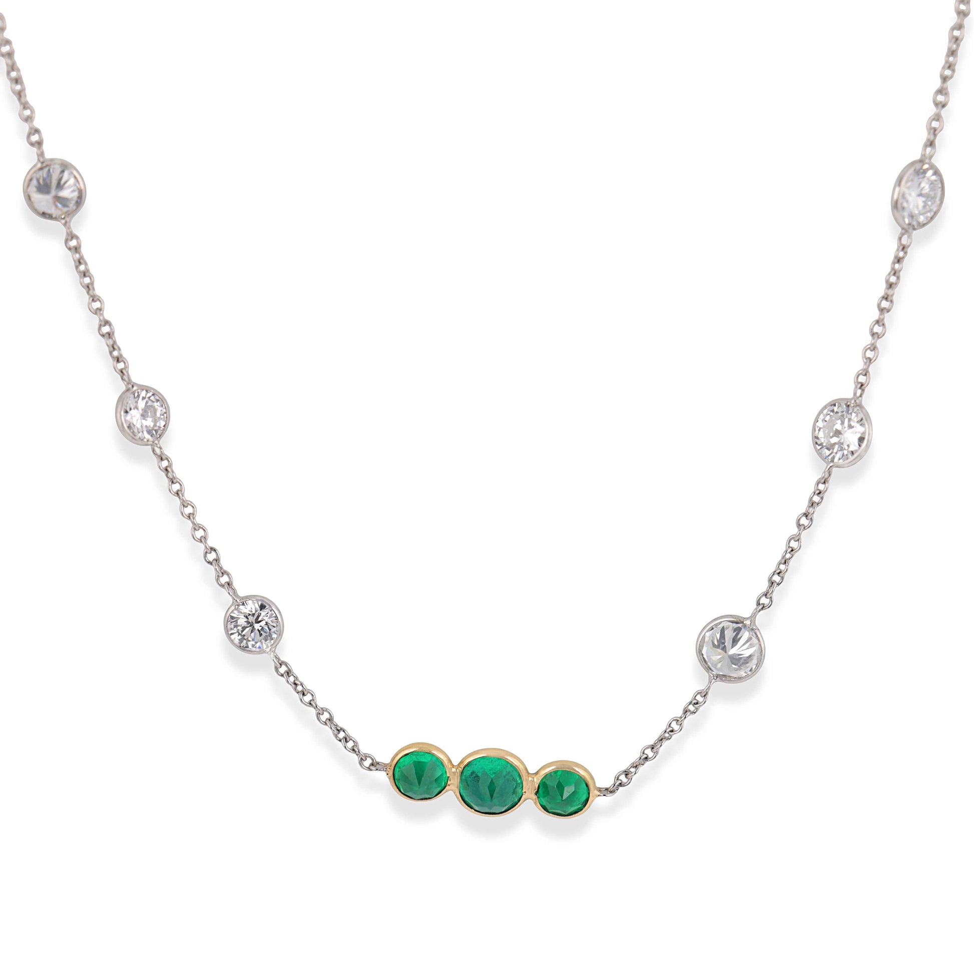 Estate 18k/Platinum Diamond & Emerald "Diamonds-By-The-Yard" Necklace