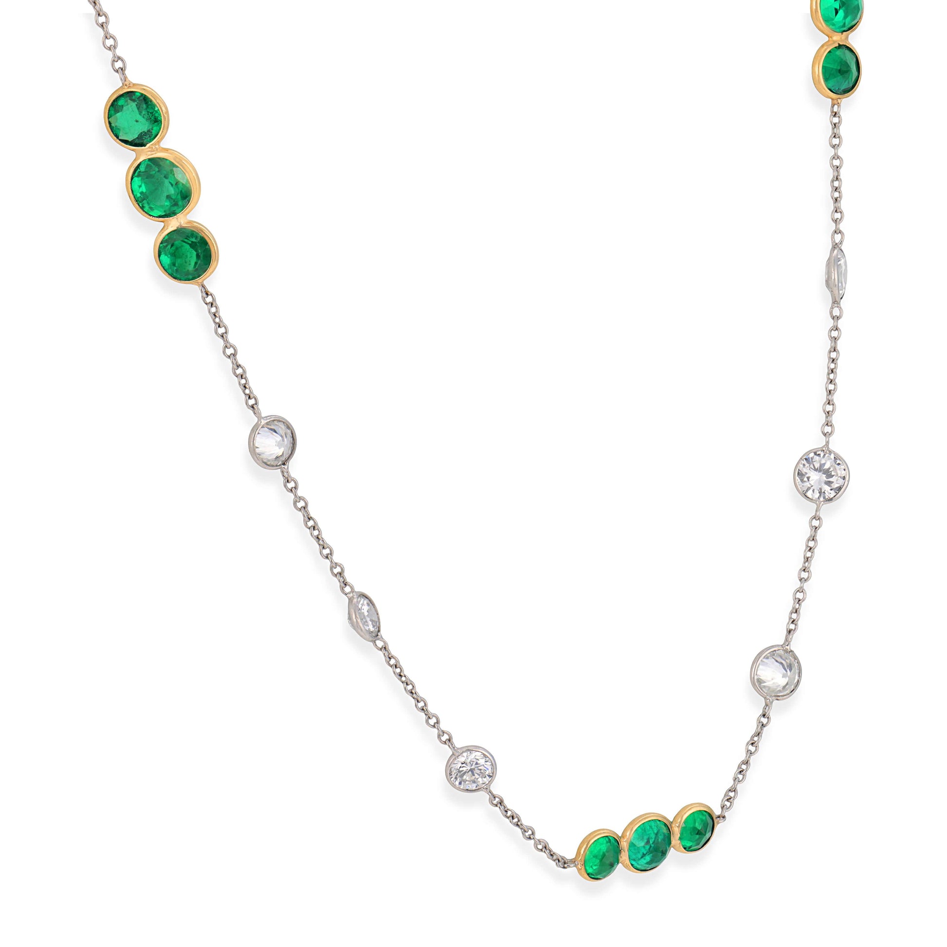 Estate 18k/Platinum Diamond & Emerald "Diamonds-By-The-Yard" Necklace
