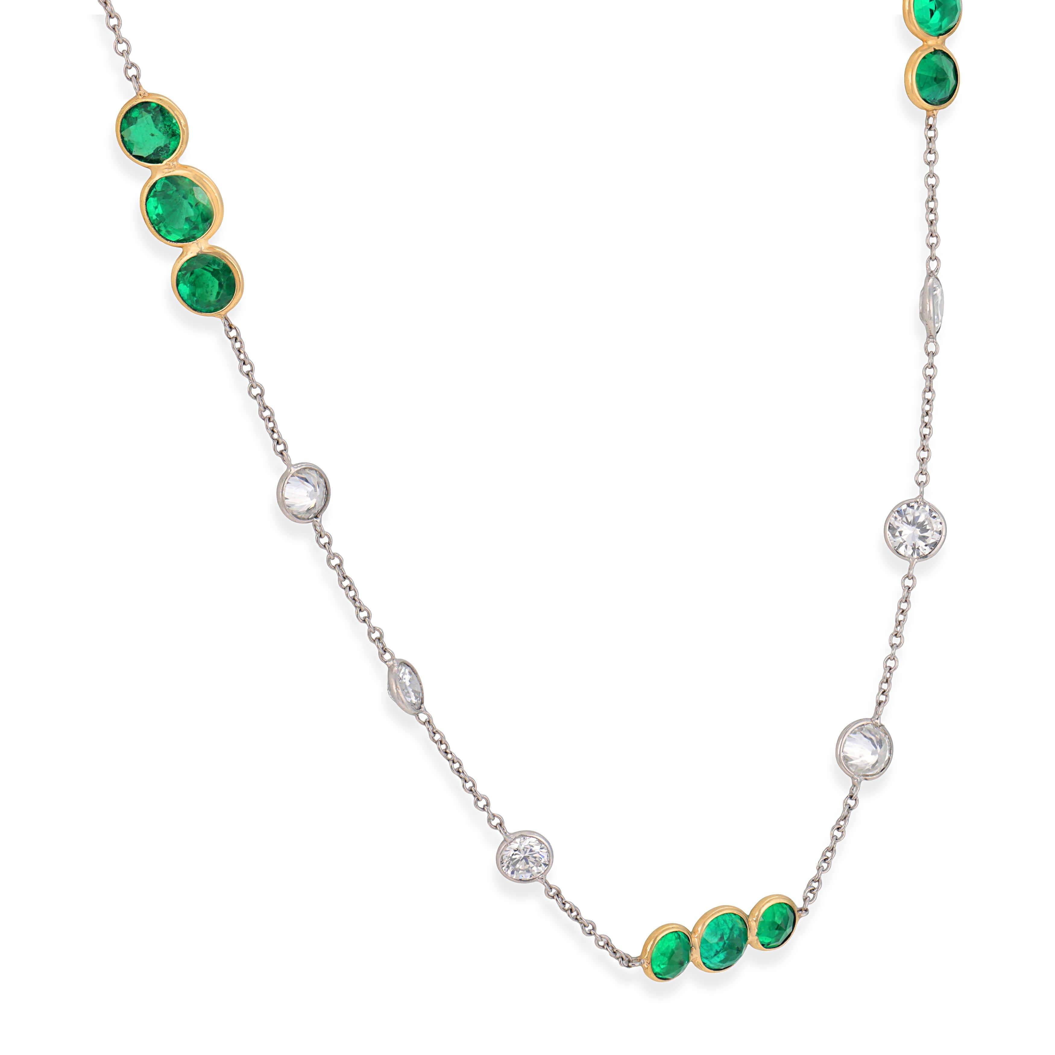 Estate 18k/Platinum Diamond & Emerald "Diamonds-By-The-Yard" Necklace