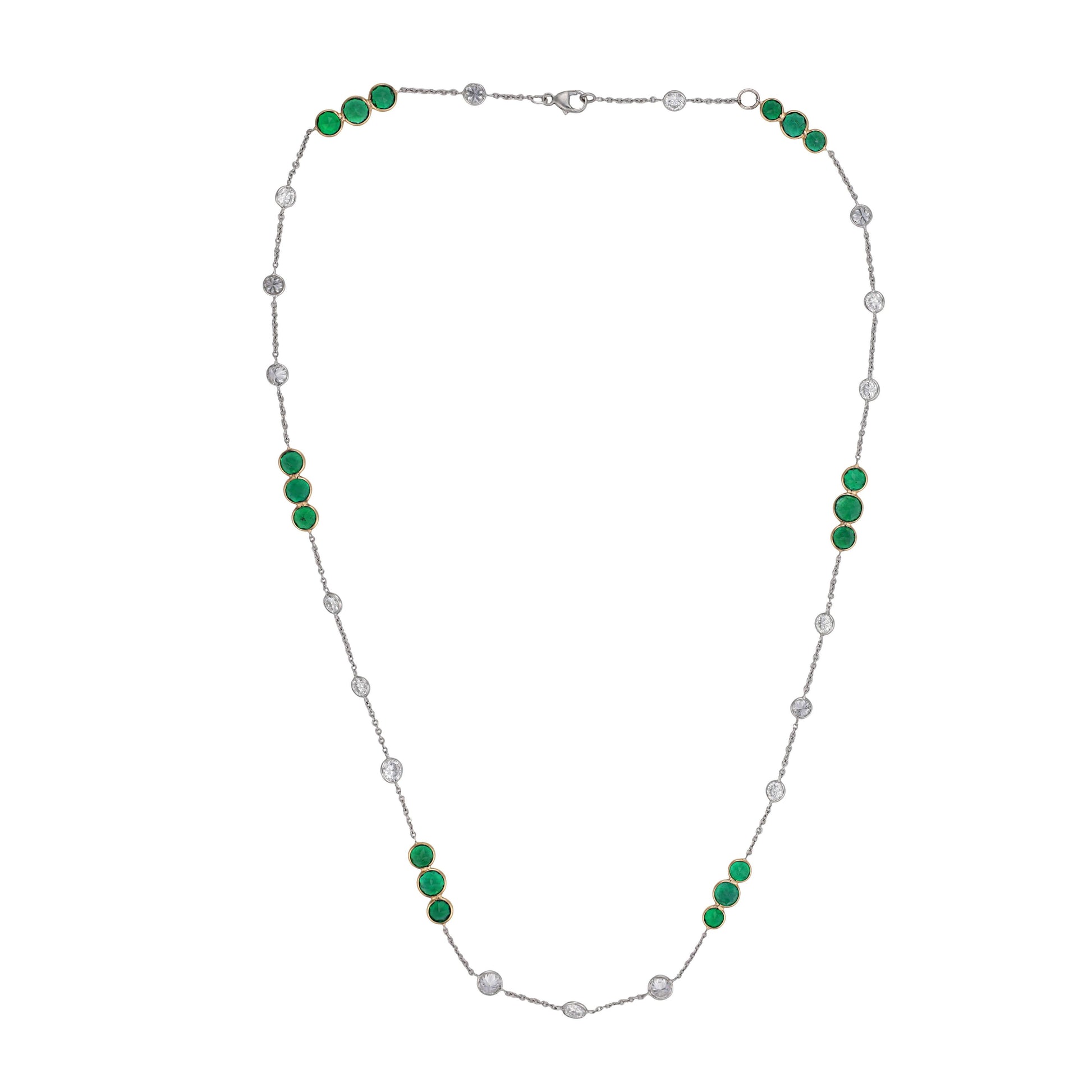 Estate 18k/Platinum Diamond & Emerald "Diamonds-By-The-Yard" Necklace