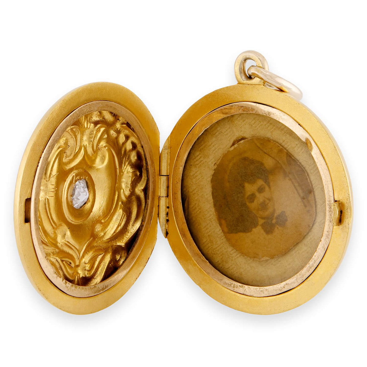 Art Nouveau 14k Diamond Repoussé Locket Pendant