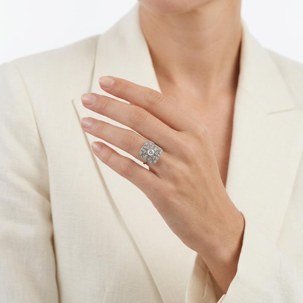 Art Deco Platinum Diamond Locket Ring