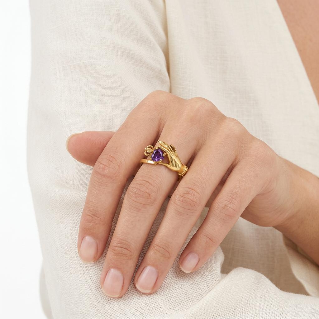 Victorian 9k Amethyst Hand-Motif Ring
