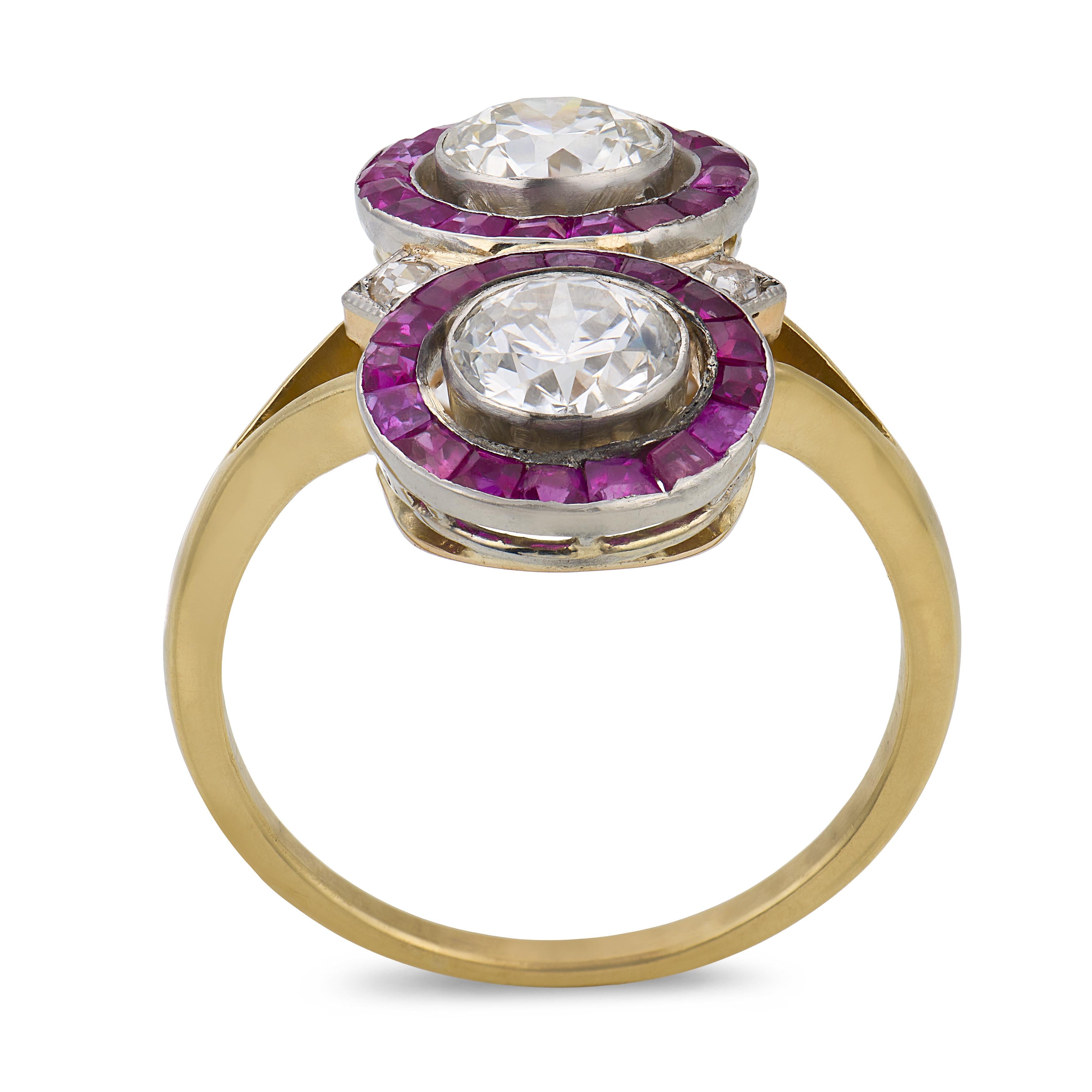 Edwardian 18k/Platinum Diamond & Ruby "Moi et Toi" Bypass Ring