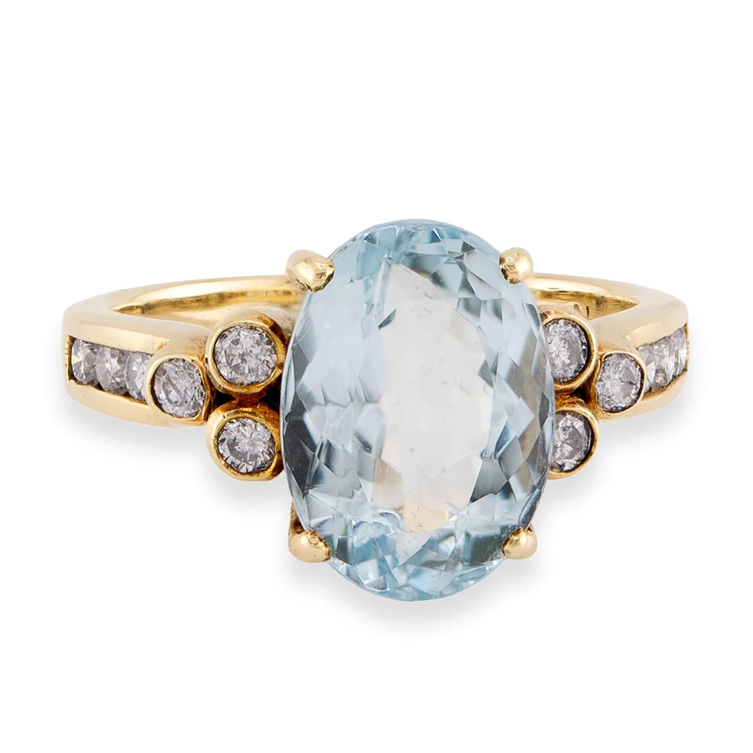 Estate 14k Aqua & Diamond Ring
