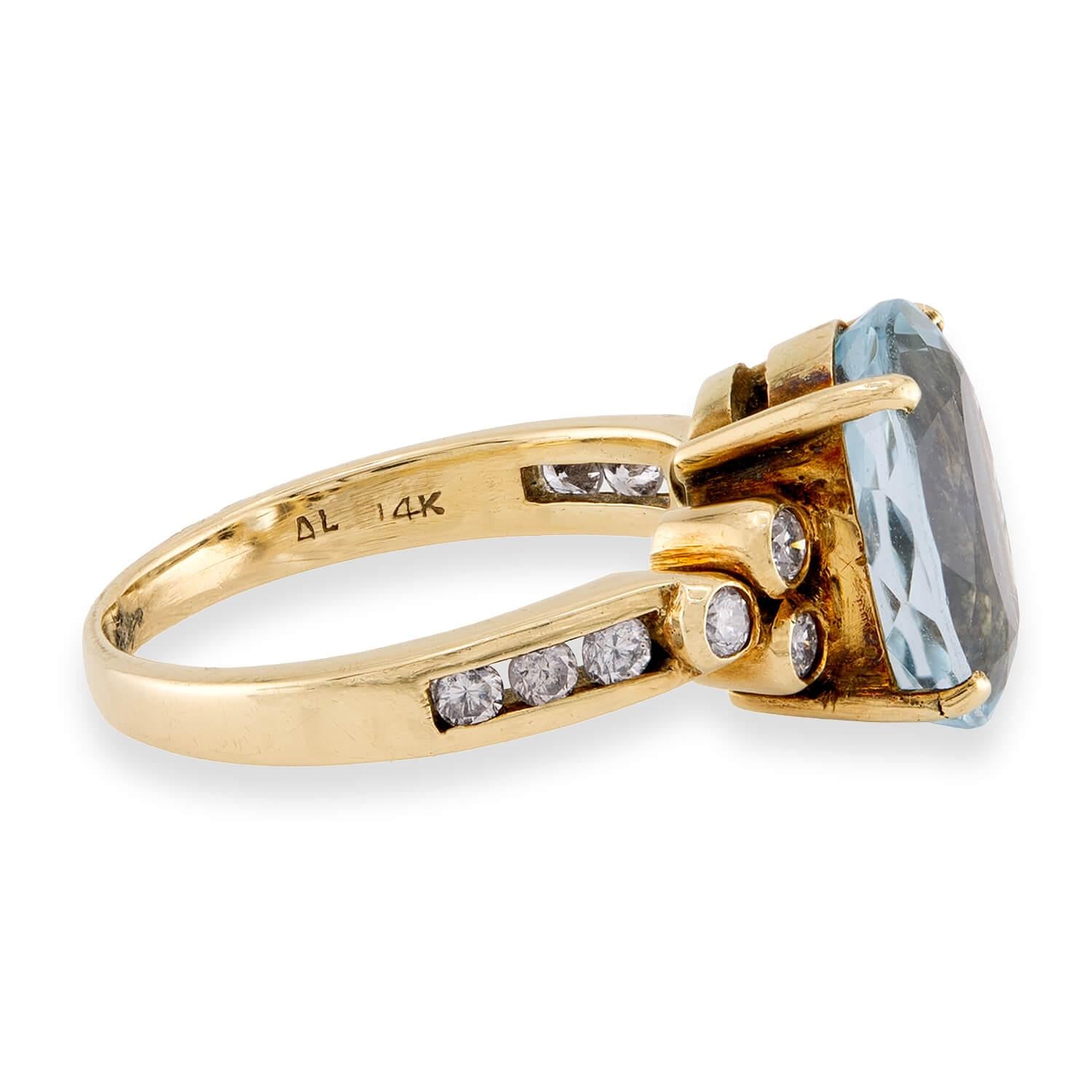 Estate 14k Aqua & Diamond Ring