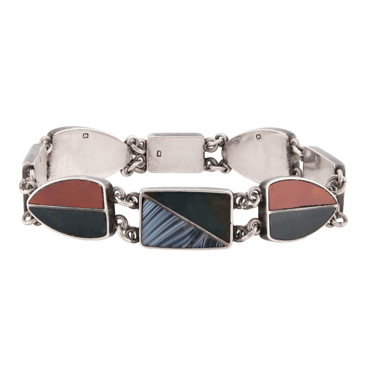 JAMES CARTLAND & SONS Art Deco Sterling Silver Scottish Agate Link Bracelet