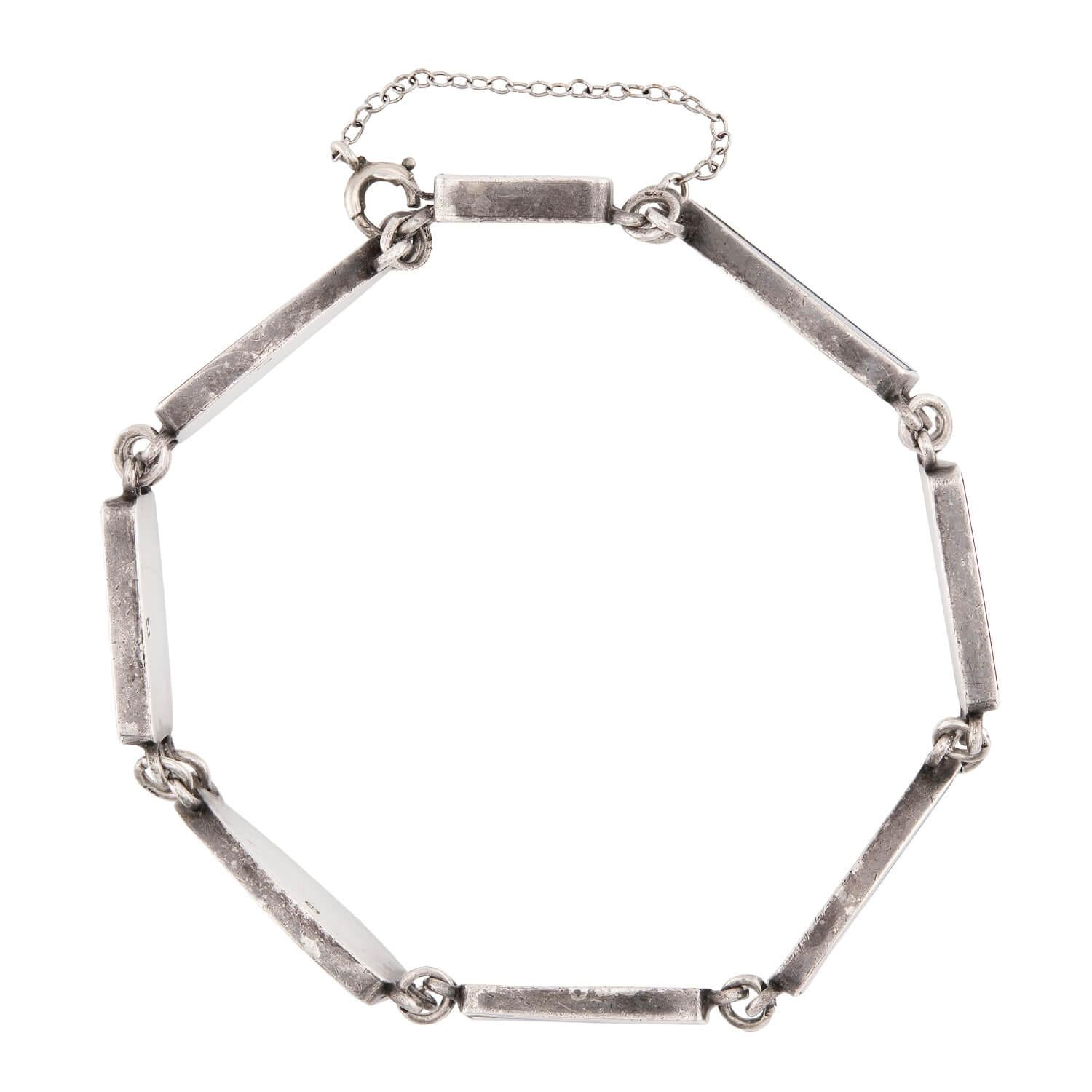 JAMES CARTLAND & SONS Art Deco Sterling Silver Scottish Agate Link Bracelet
