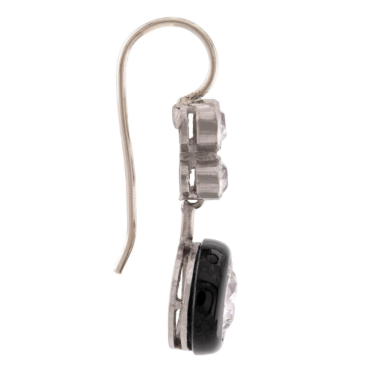 Art Deco Platinum Diamond Onyx Drop Earrings