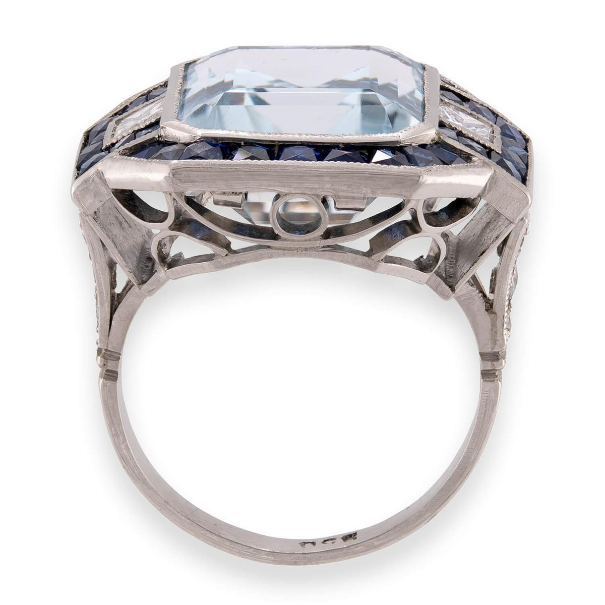 Vintage Platinum Aqua, Sapphire, & Diamond Cocktail Ring