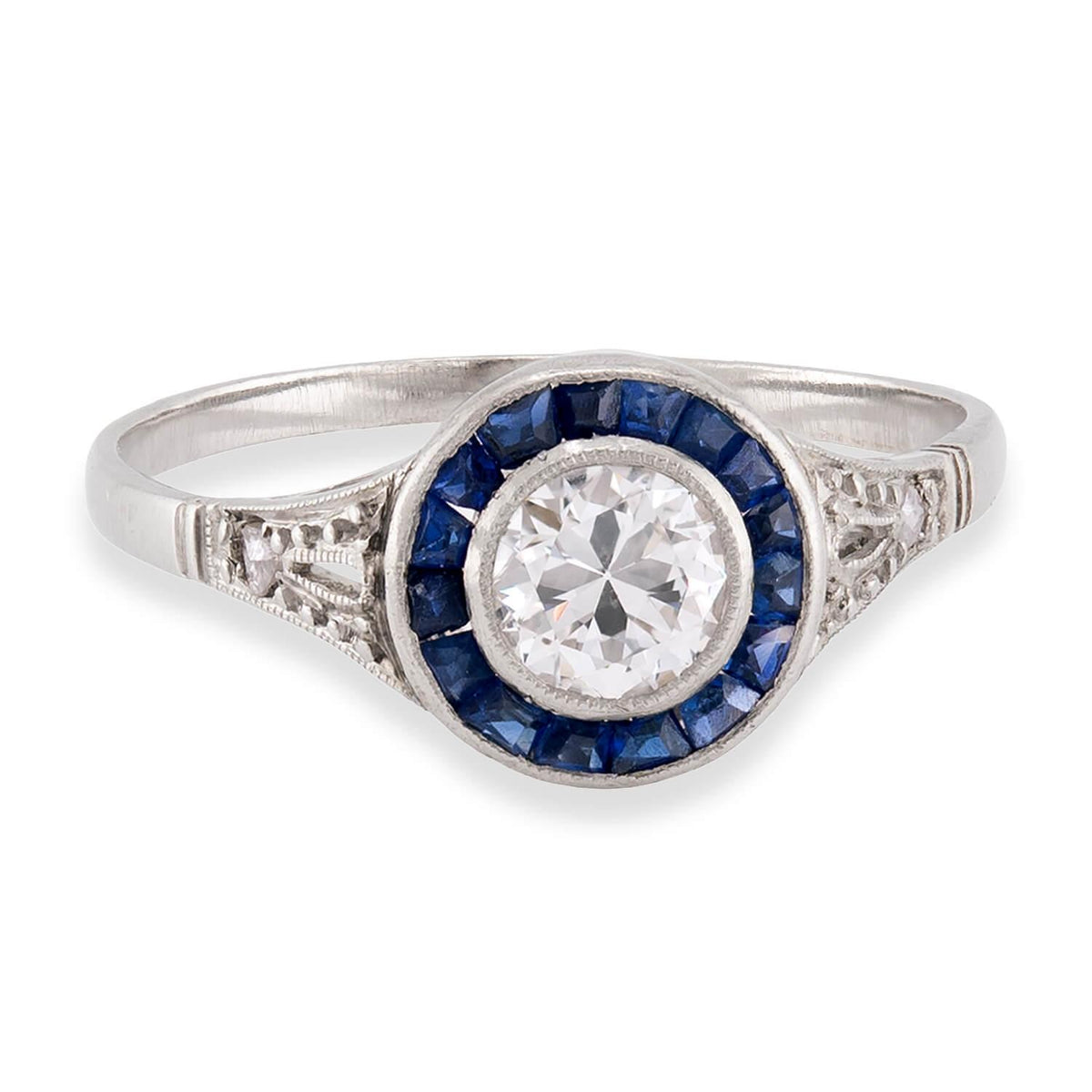 Art Deco Platinum Diamond & Sapphire Engagement Ring .35ct