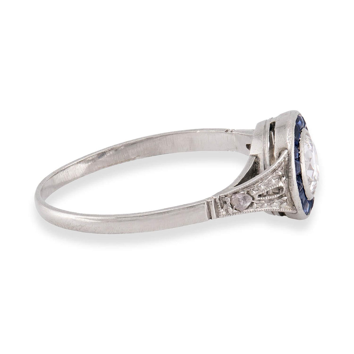 Art Deco Platinum Diamond & Sapphire Engagement Ring .35ct