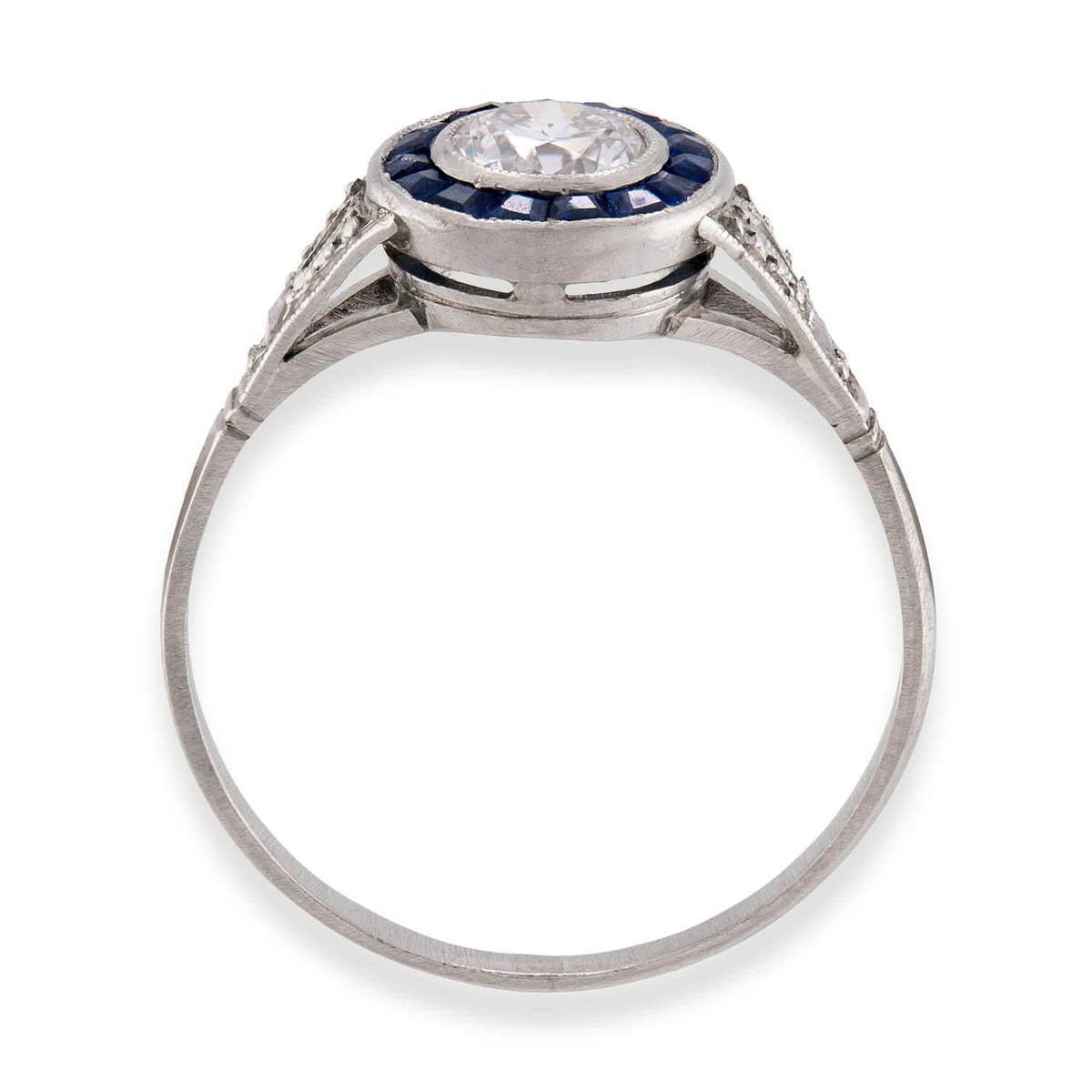 Art Deco Platinum Diamond & Sapphire Engagement Ring .35ct