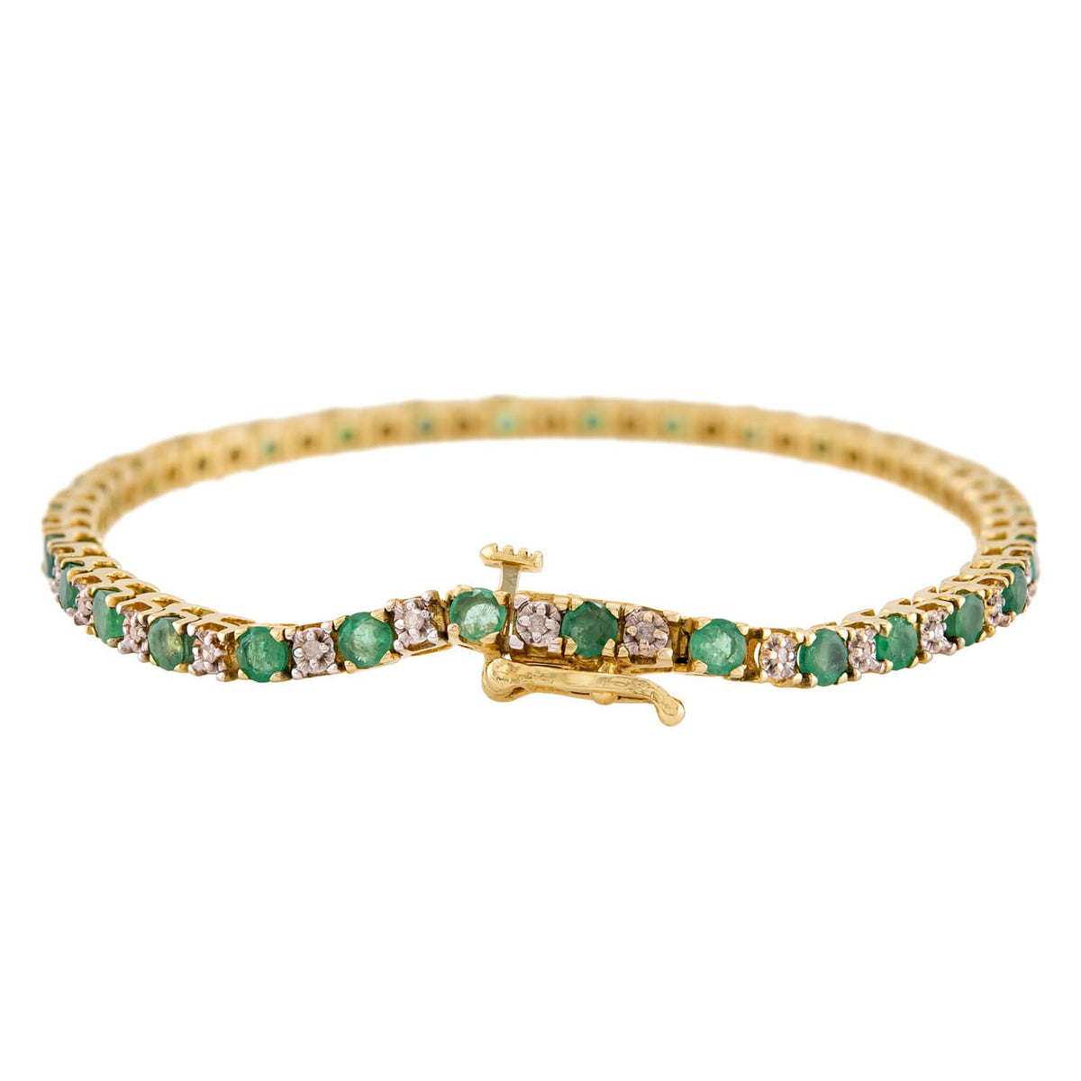 Estate 14k Emerald & Diamond Tennis Bracelet