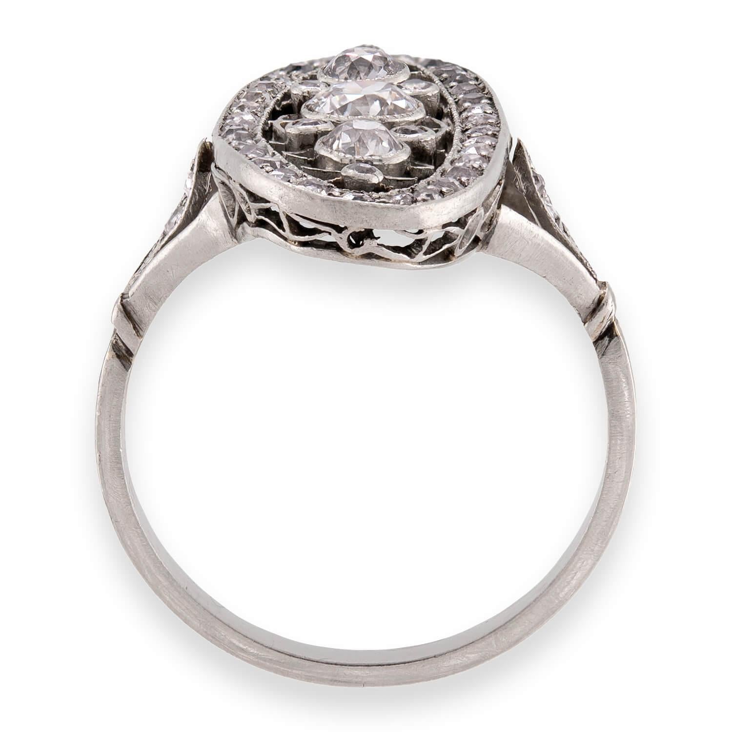 Edwardian Russian Platinum Diamond Navette Ring