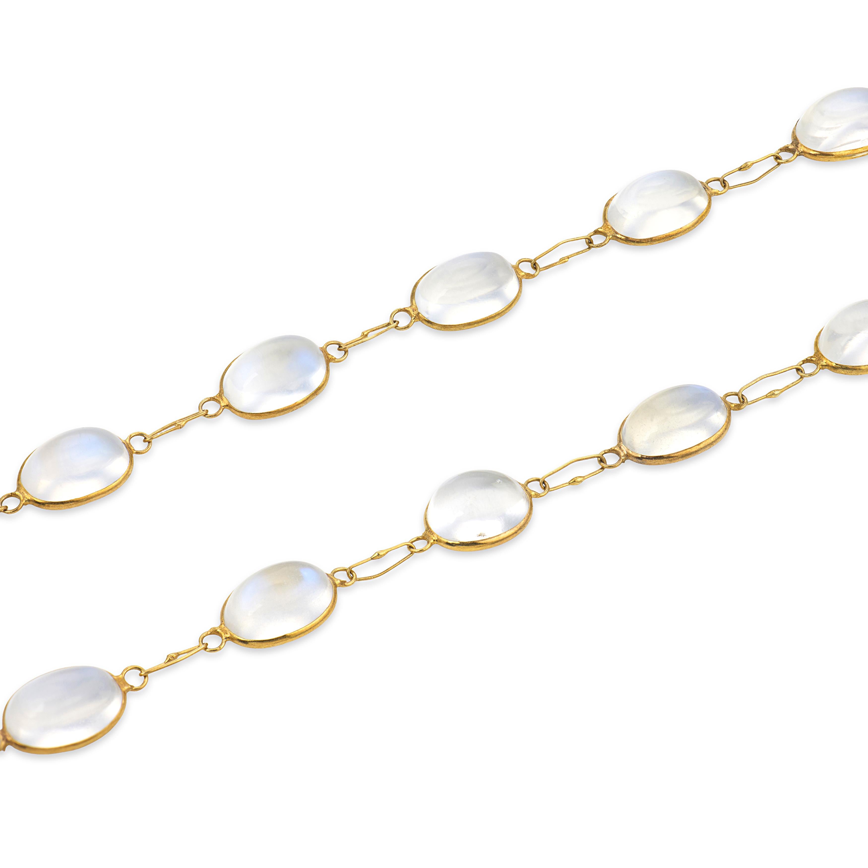Estate 18k Moonstone Link Drop Necklace